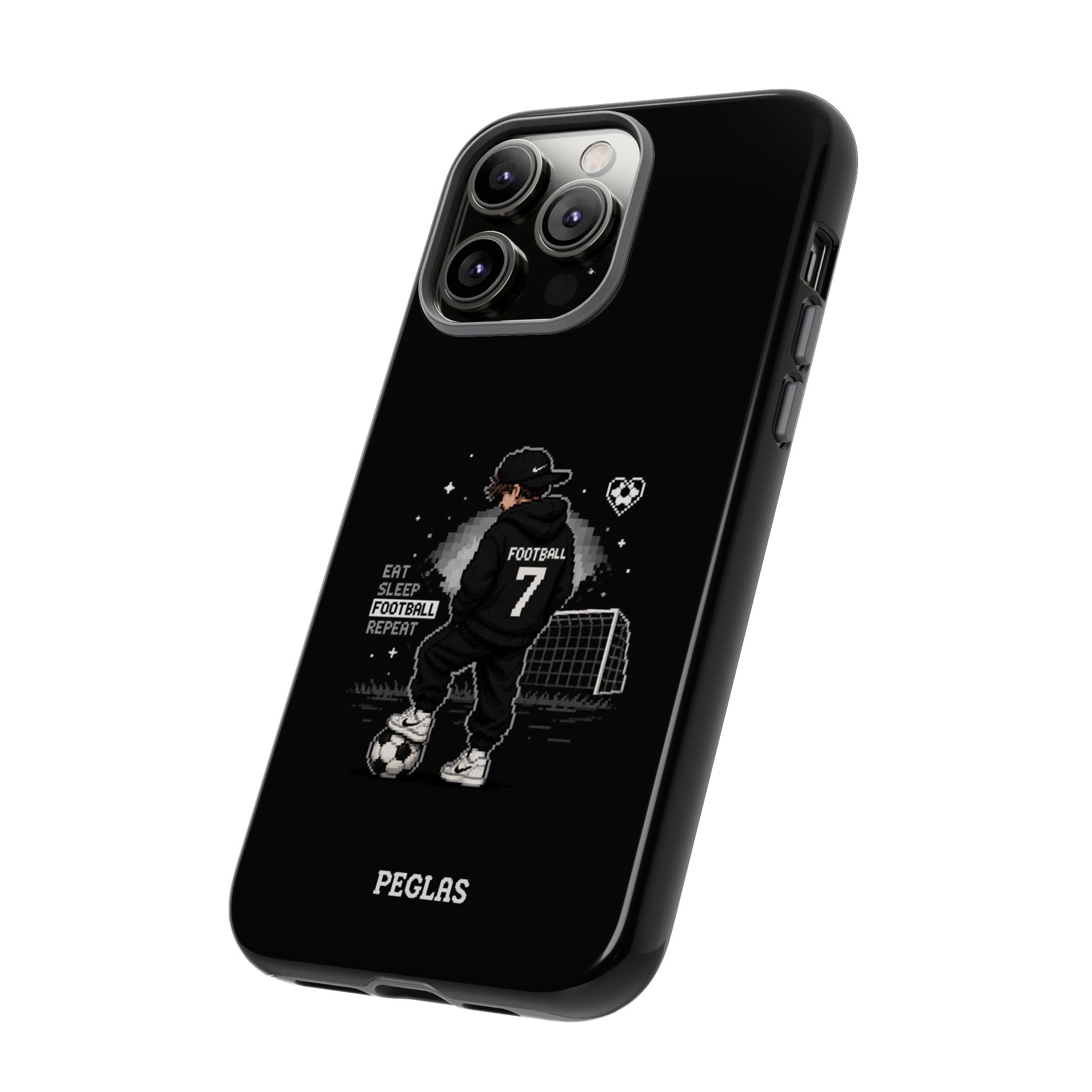 Football Player Phone Case - 'Eat Sleep Football Repeat' Black Tough Case, Soccer Goal Graphic