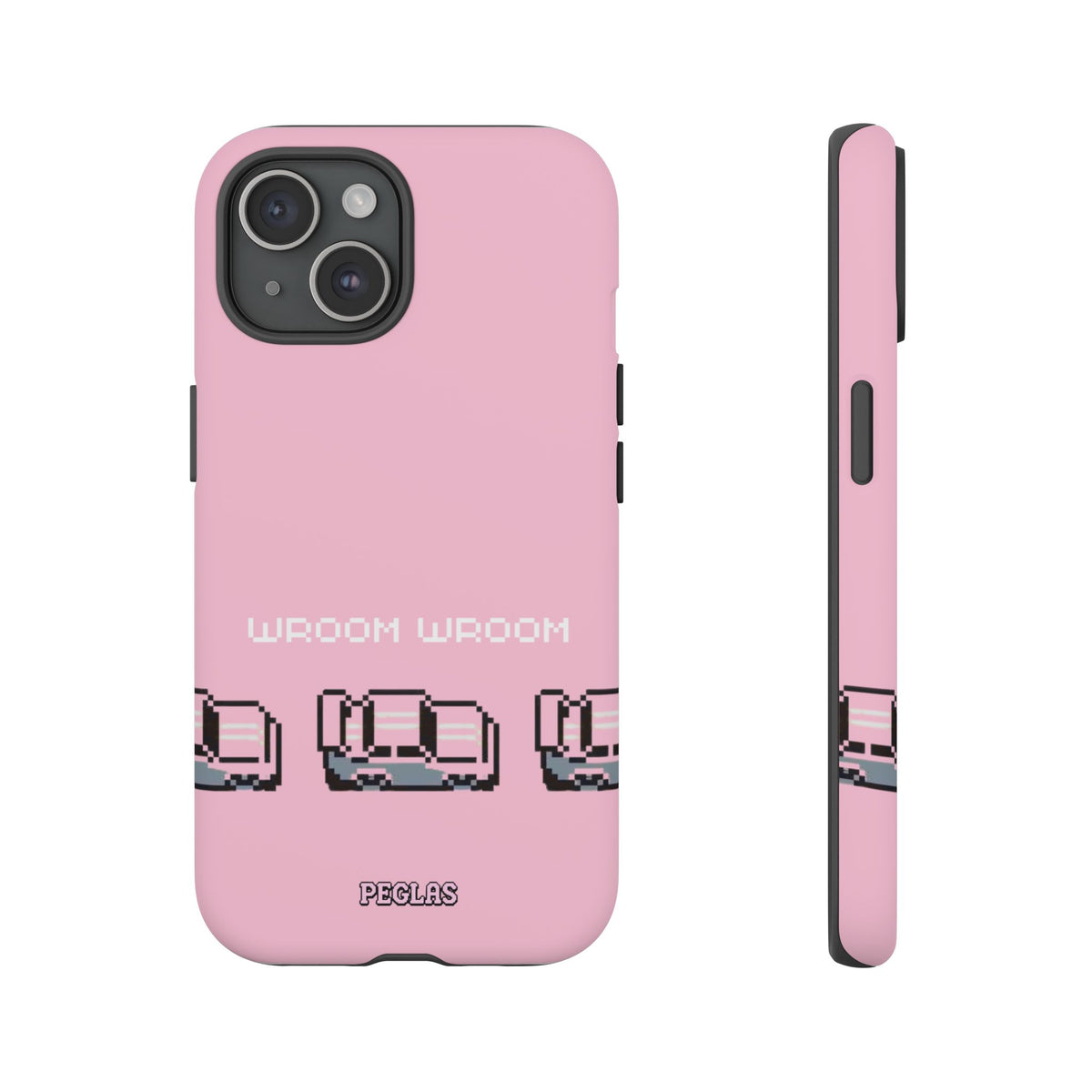 Pink Retro Pixel Cars Phone Case — "Wroom Wroom" Tough Protective Cover