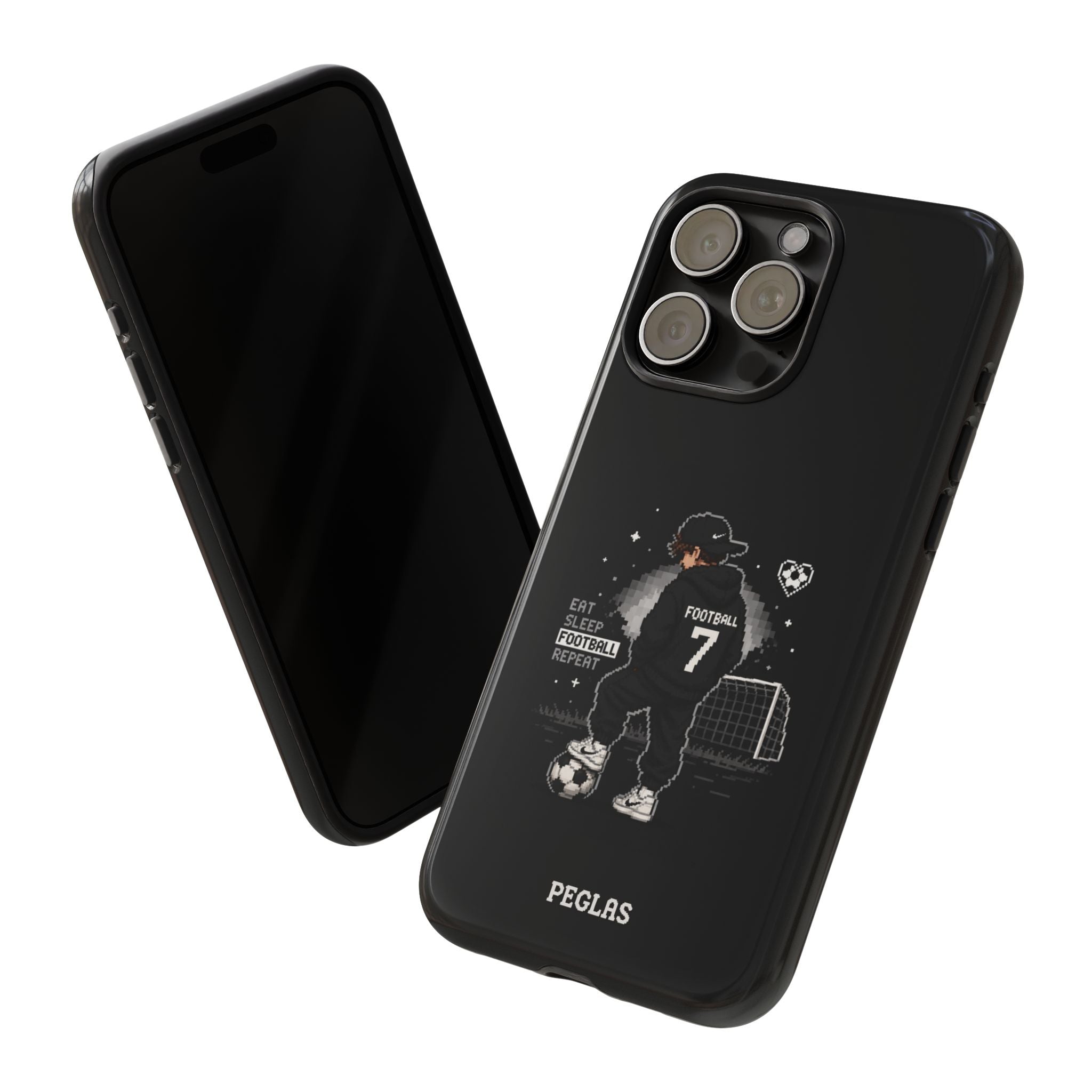 Football Player Phone Case - 'Eat Sleep Football Repeat' Black Tough Case, Soccer Goal Graphic