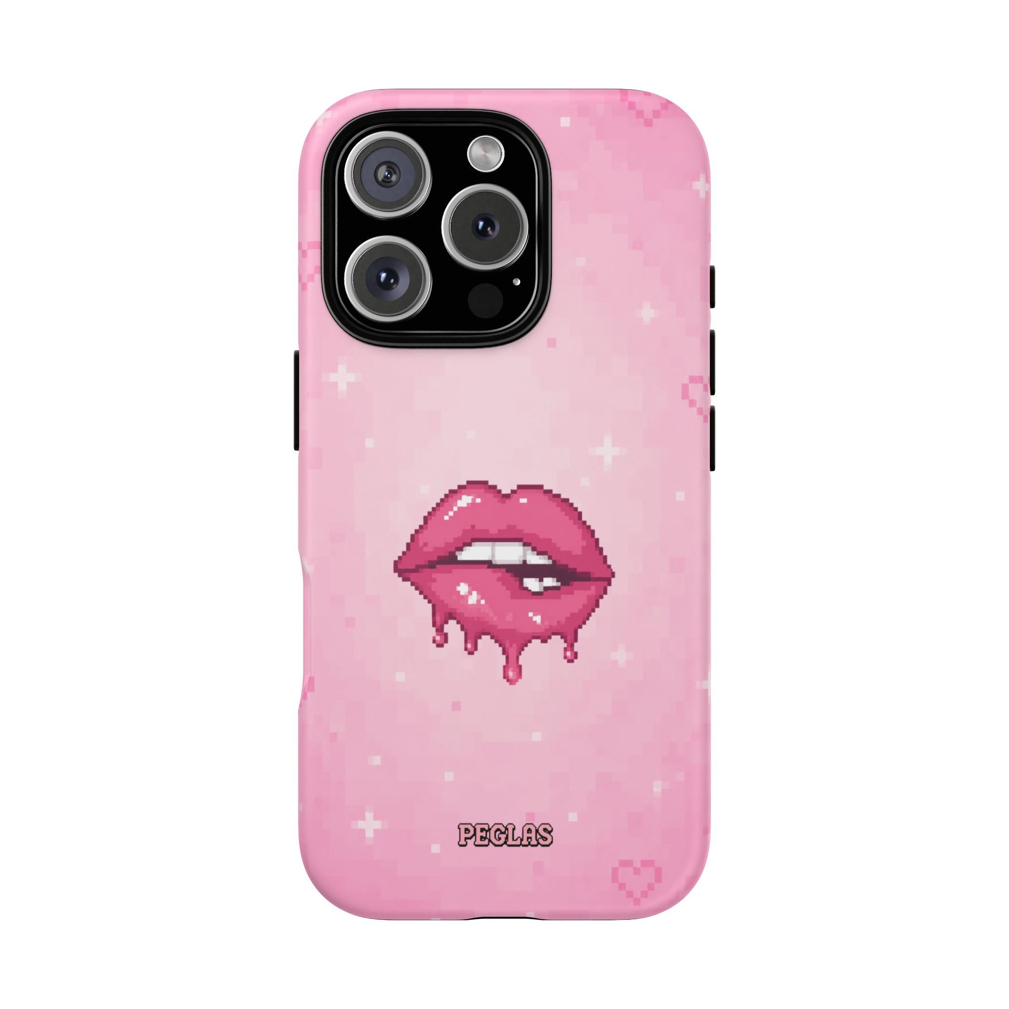 Pink Drip Lips Phone Case — Cute Pixel Art Protective Tough Case