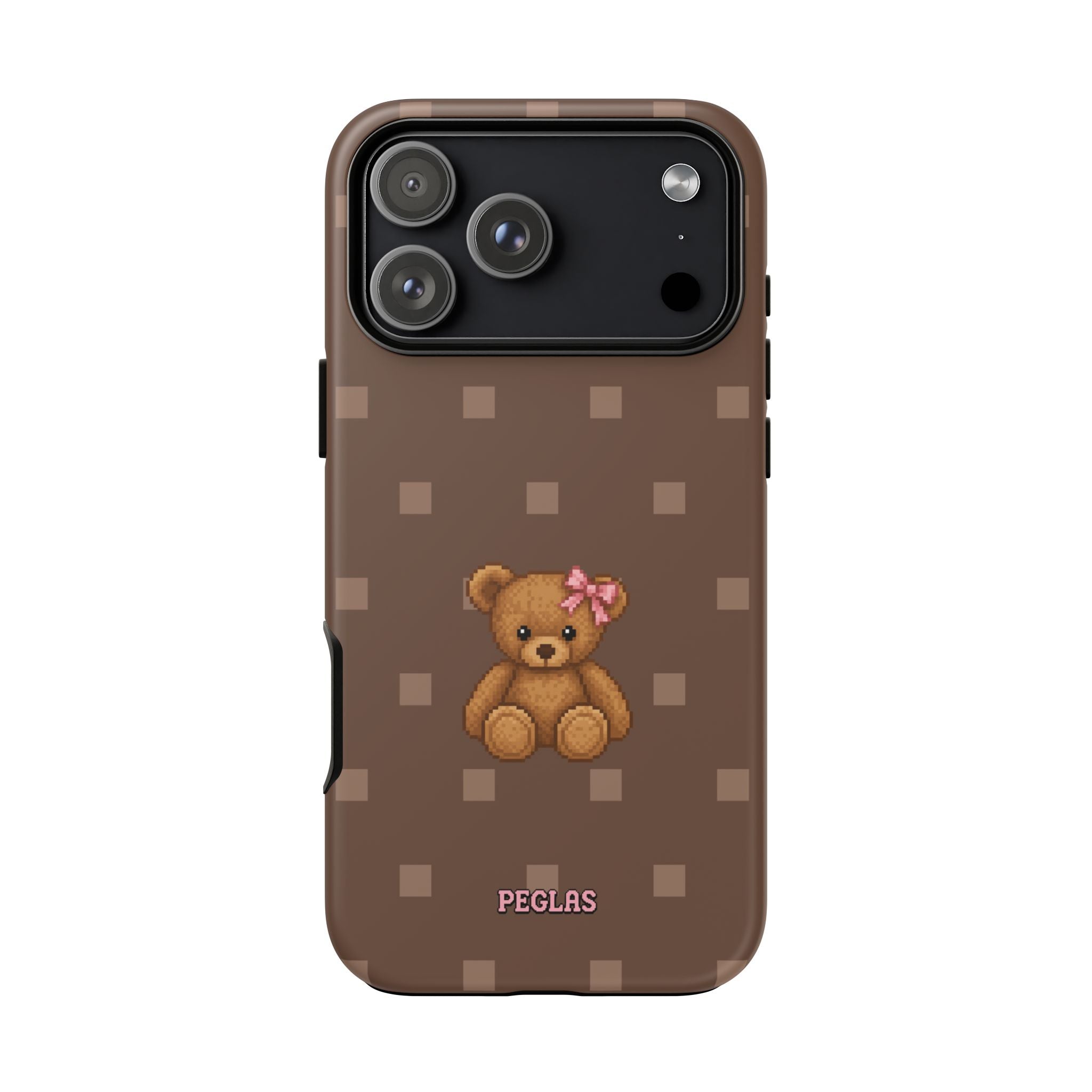 Teddy Bear Tough Phone Case — Cute Brown Polka Dot Protective Cover