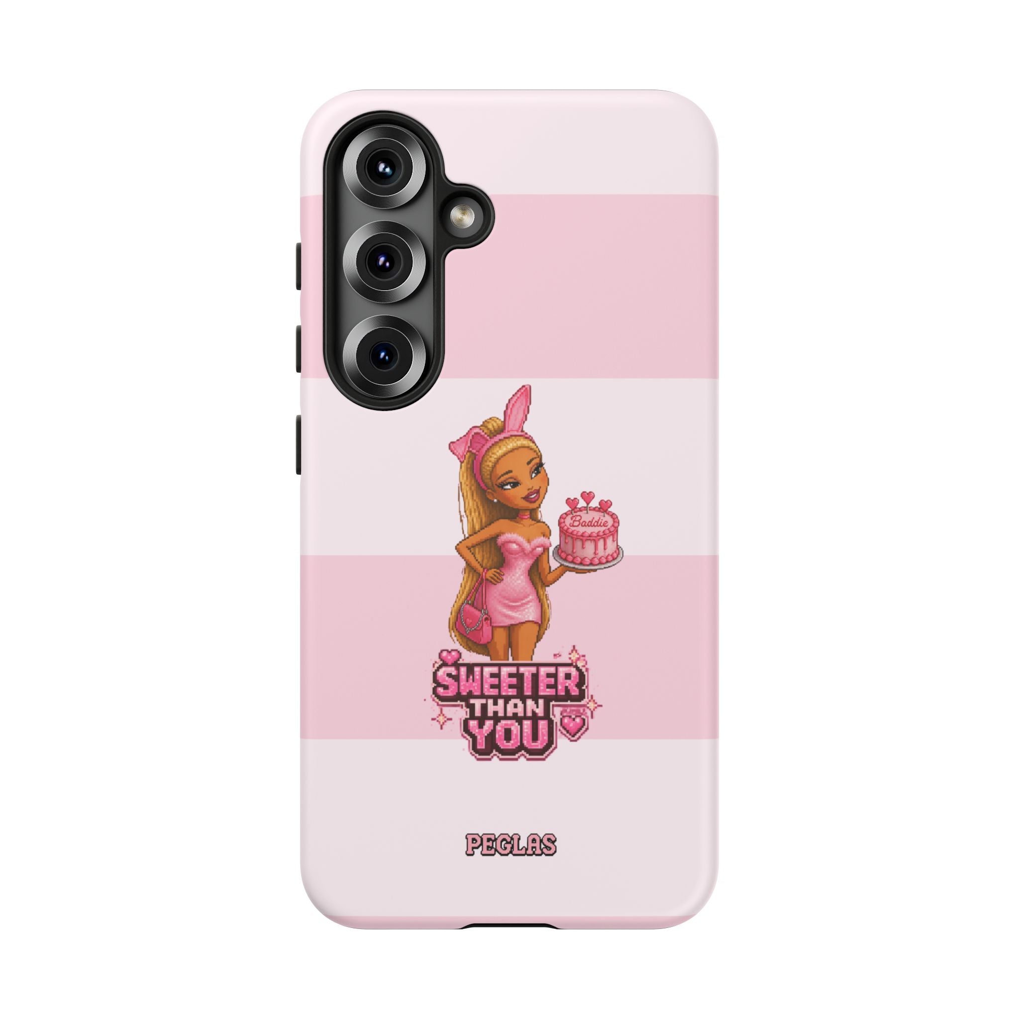 Phone Case — “Sweeter Than You” Pink Striped Cute Cake Girl Protective Cover