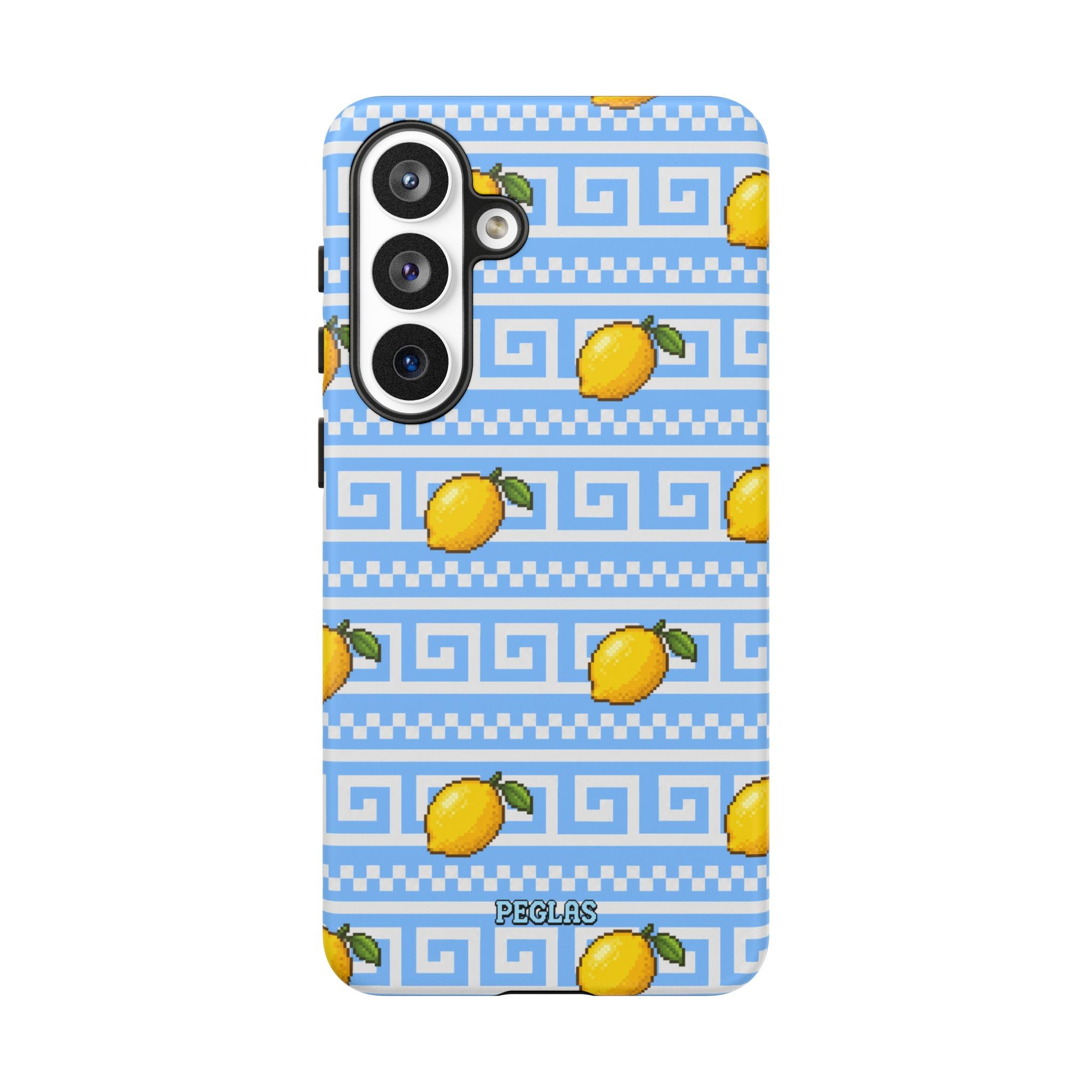 Lemon Greek Key Phone Case — Blue Citrus Pattern Tough Case