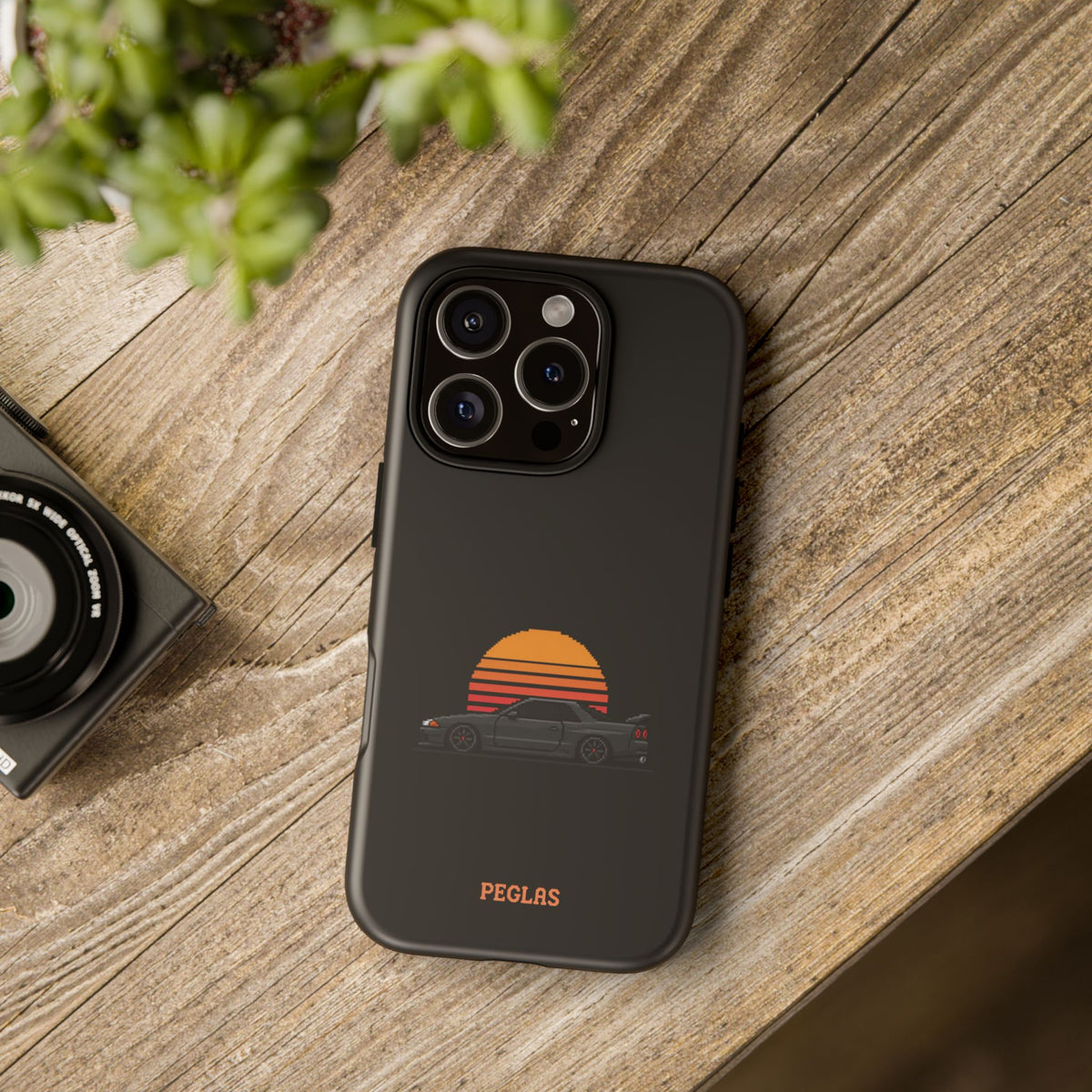 Vintage Black Sports Car Phone Case — Retro Sunset Design