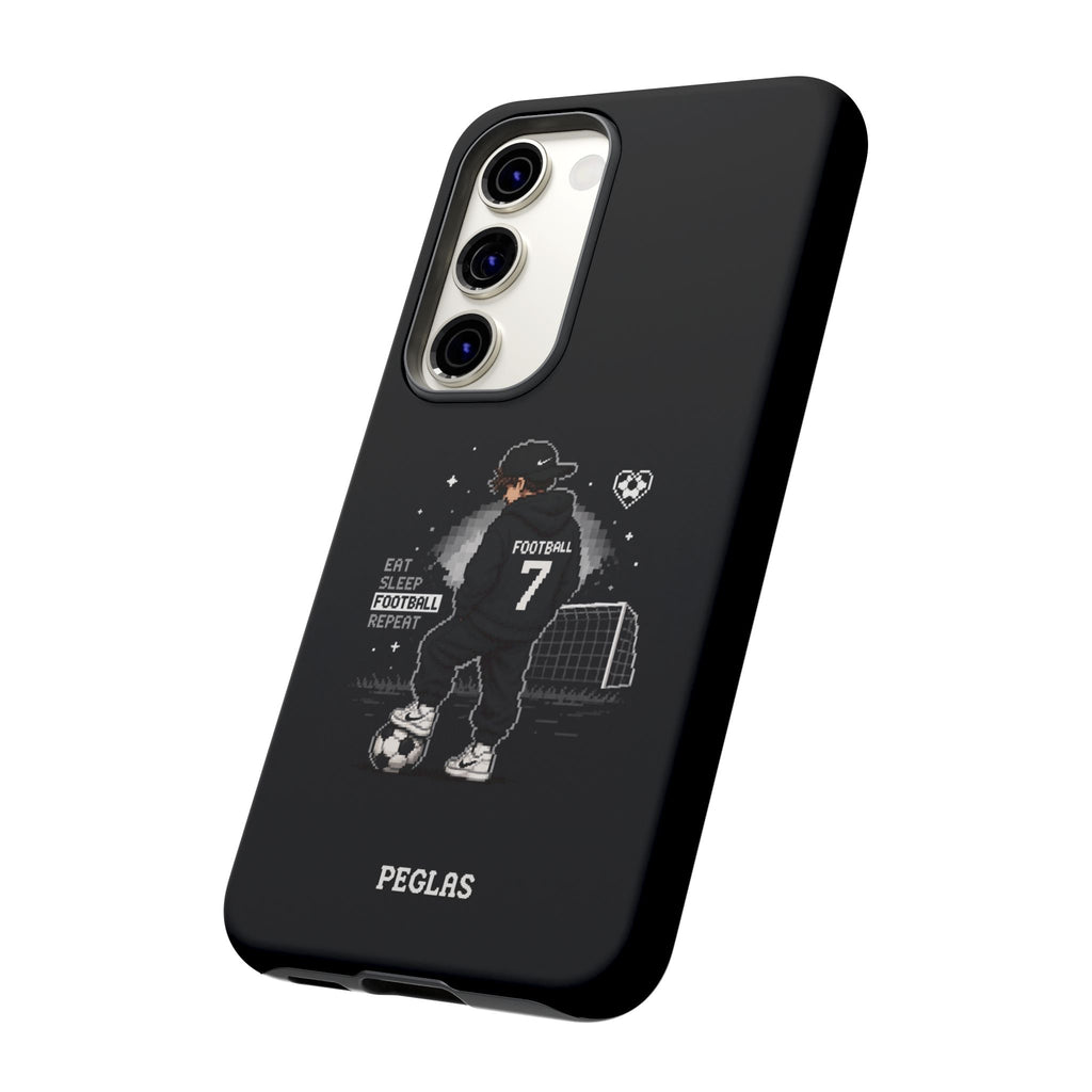 Football Player Phone Case - 'Eat Sleep Football Repeat' Black Tough Case, Soccer Goal Graphic