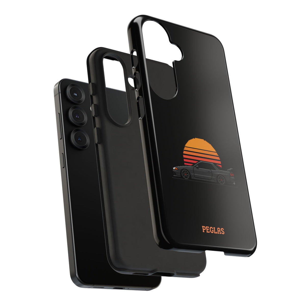 Vintage Black Sports Car Phone Case — Retro Sunset Design