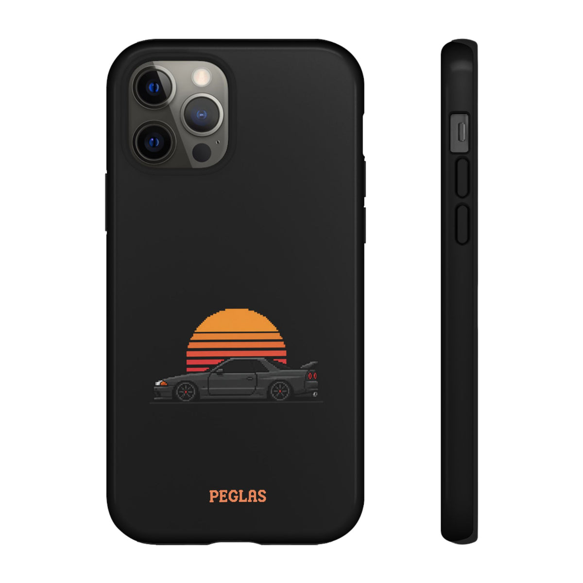 Vintage Black Sports Car Phone Case — Retro Sunset Design