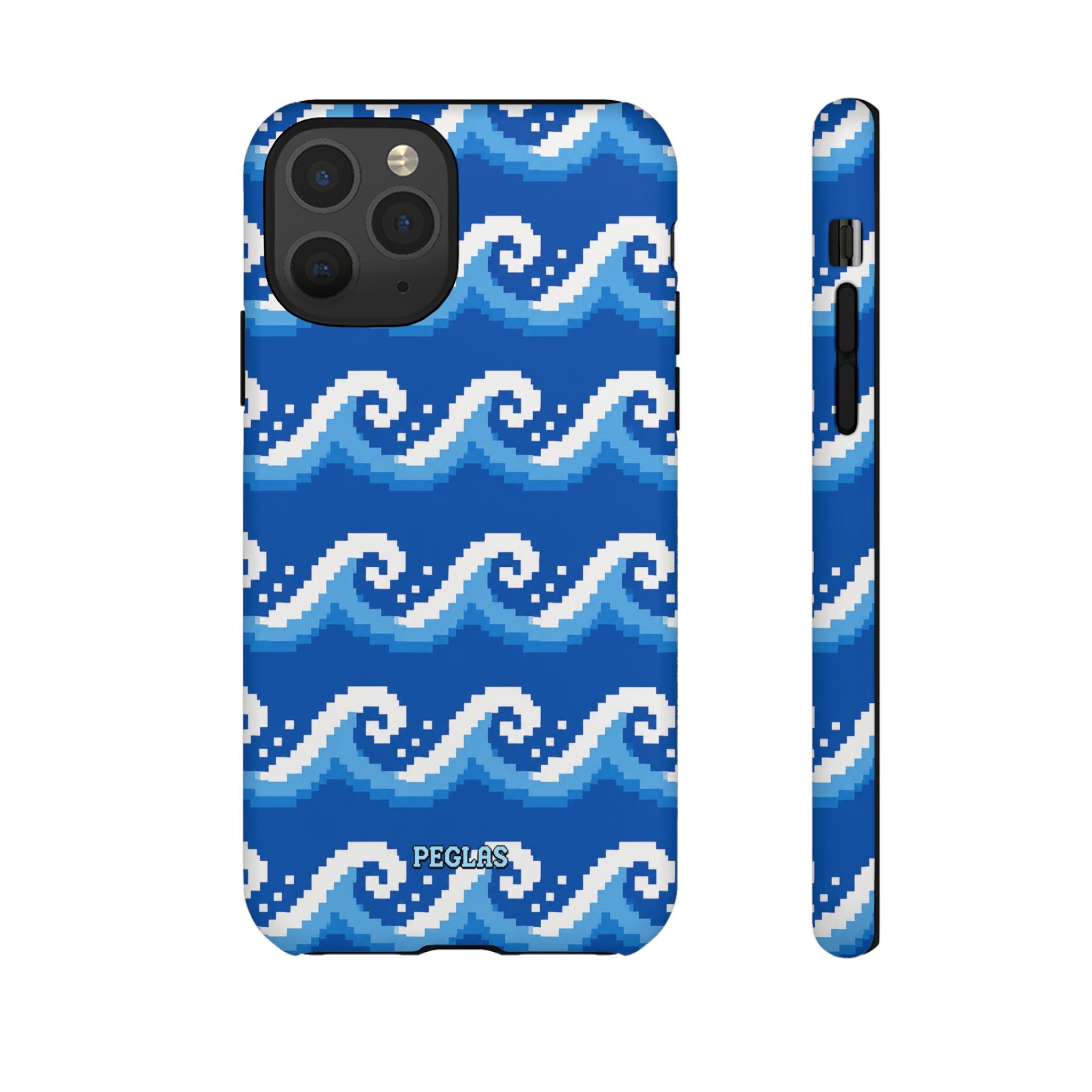 Pixel Wave Phone Case — Blue Ocean Retro Pixel Art iPhone Cover