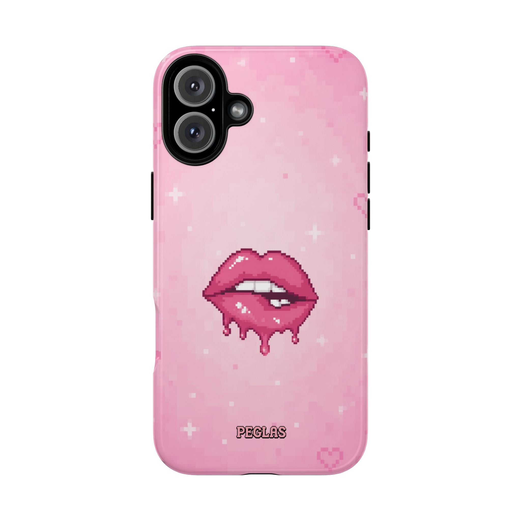 Pink Drip Lips Phone Case — Cute Pixel Art Protective Tough Case