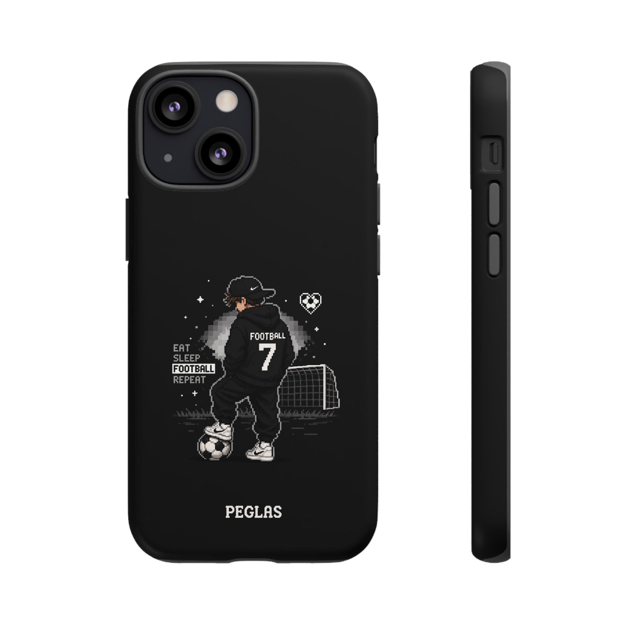 Football Player Phone Case - 'Eat Sleep Football Repeat' Black Tough Case, Soccer Goal Graphic