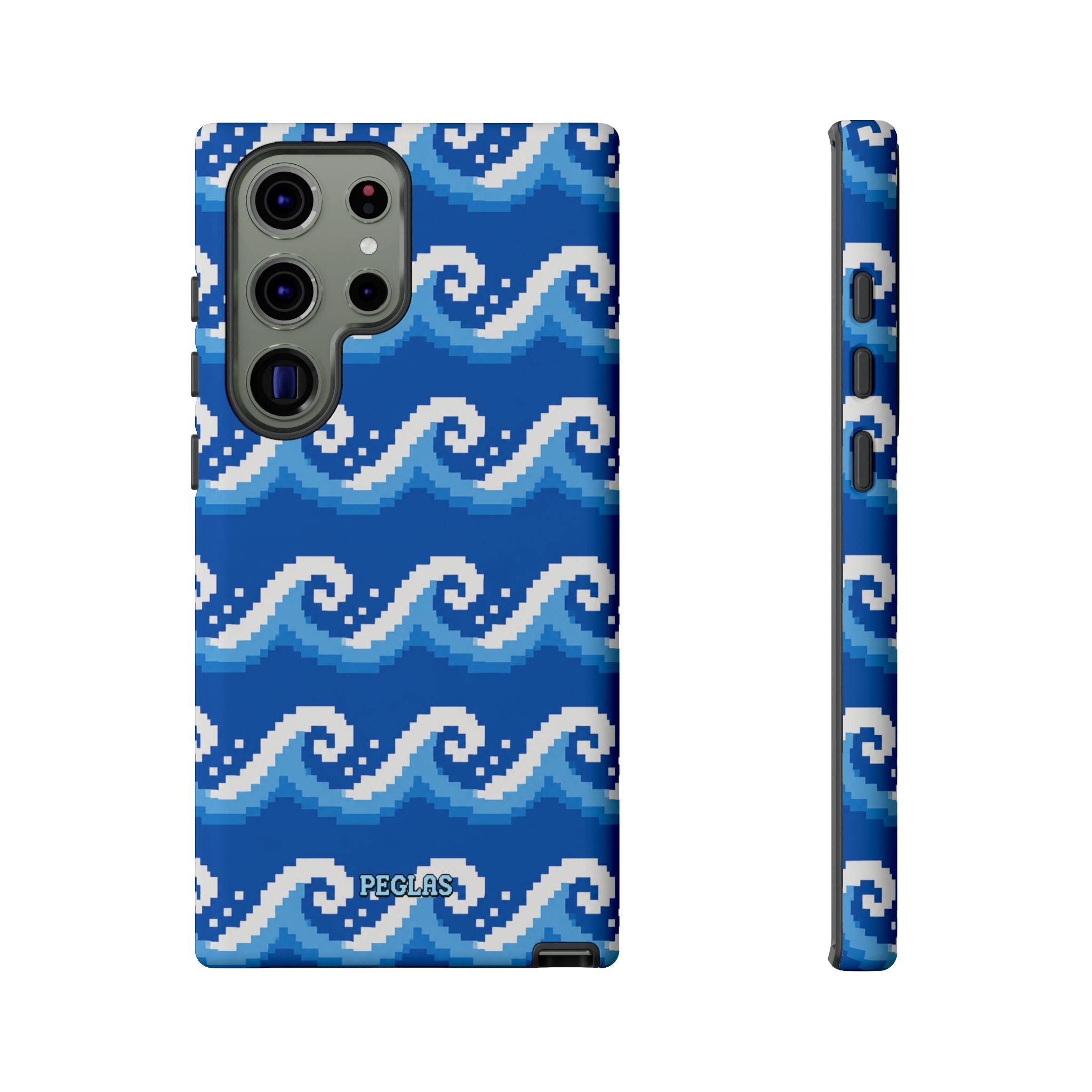 Pixel Wave Phone Case — Blue Ocean Retro Pixel Art iPhone Cover