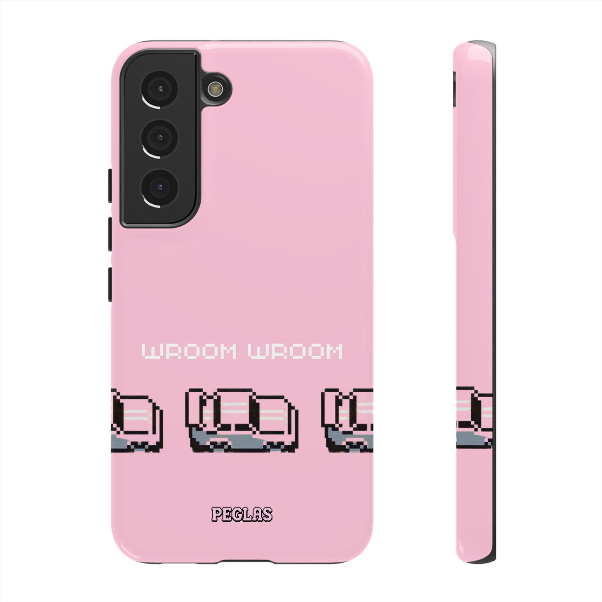 Pink Retro Pixel Cars Phone Case — "Wroom Wroom" Tough Protective Cover