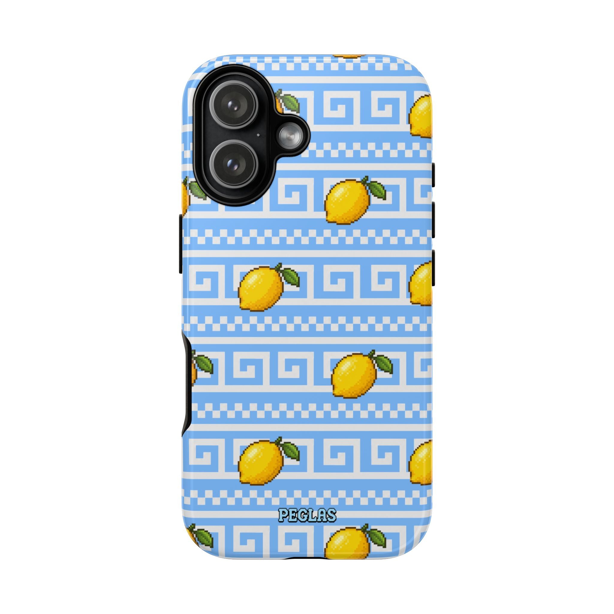 Lemon Greek Key Phone Case — Blue Citrus Pattern Tough Case