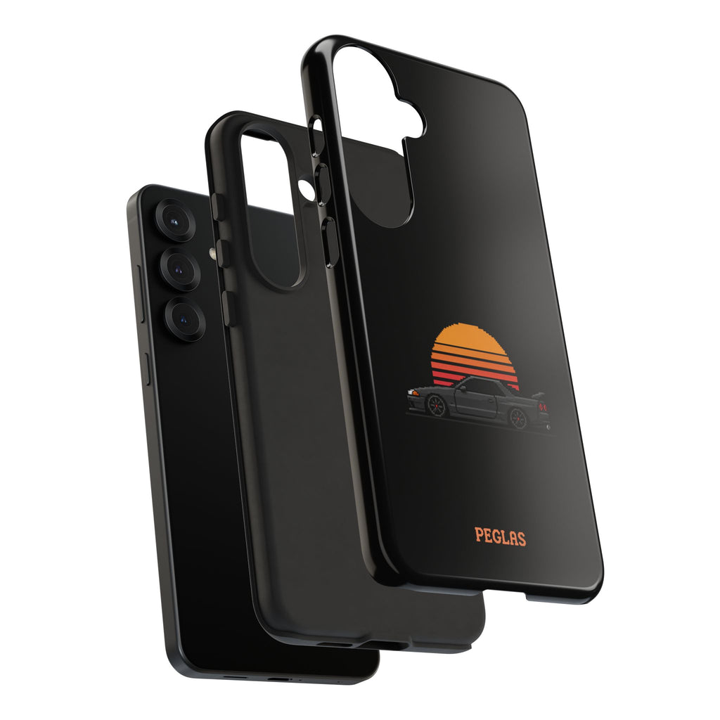 Vintage Black Sports Car Phone Case — Retro Sunset Design