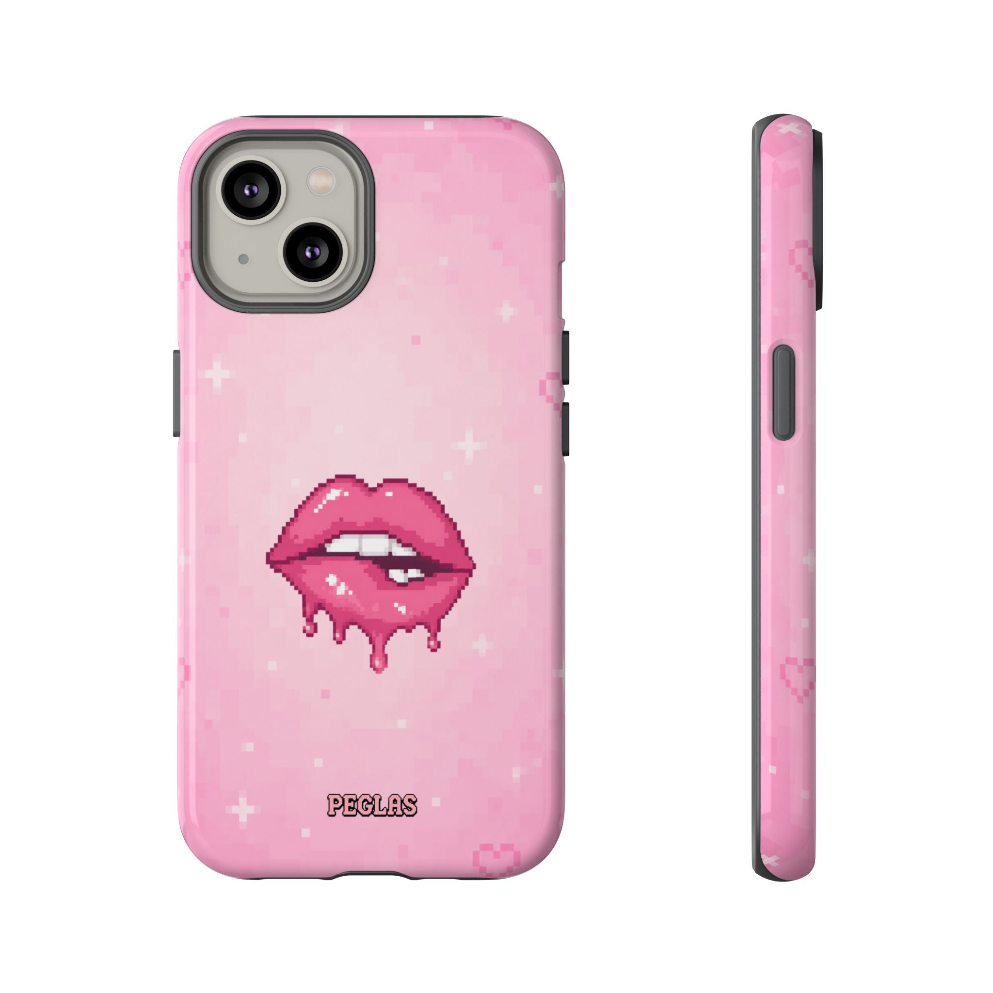 Pink Drip Lips Phone Case — Cute Pixel Art Protective Tough Case