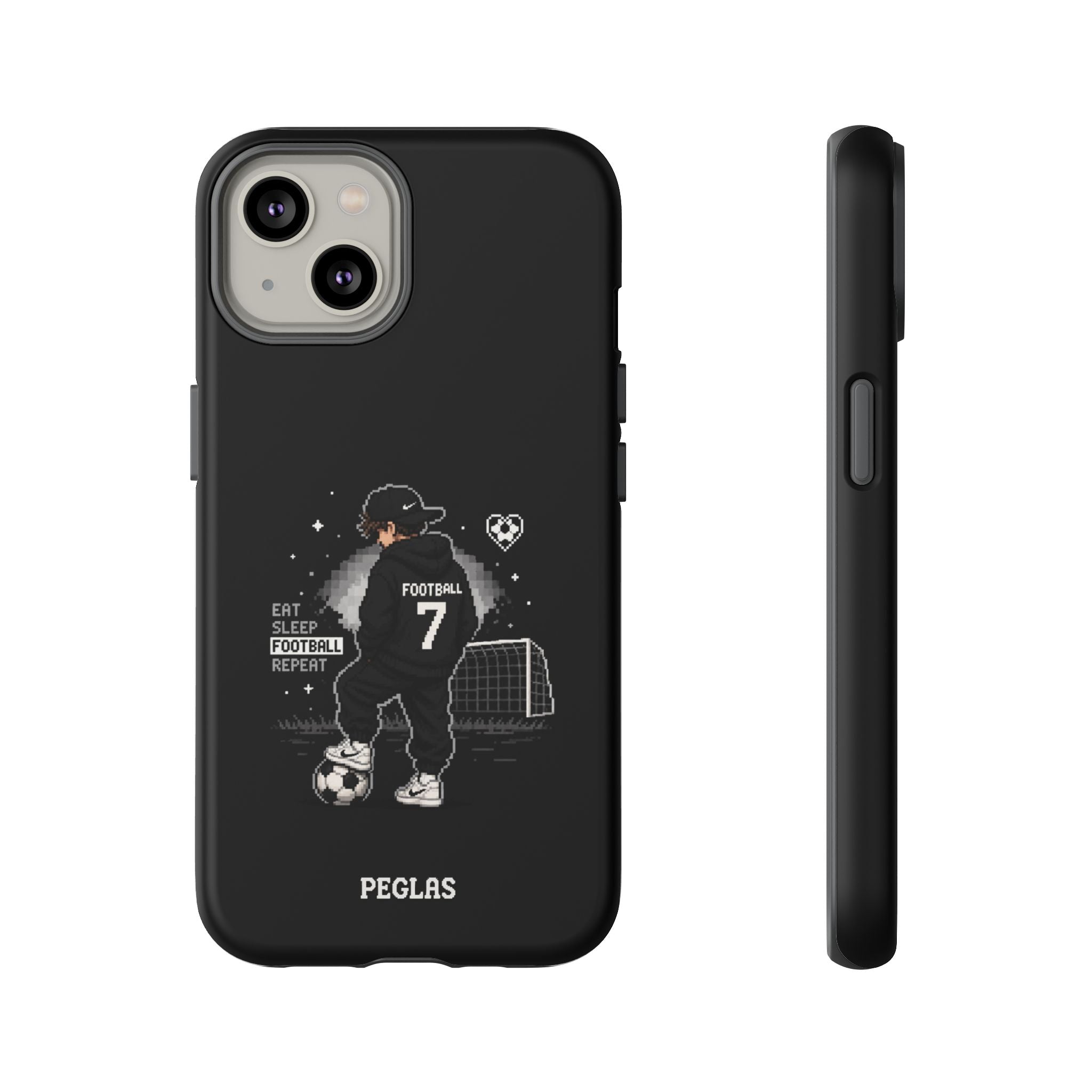 Football Player Phone Case - 'Eat Sleep Football Repeat' Black Tough Case, Soccer Goal Graphic