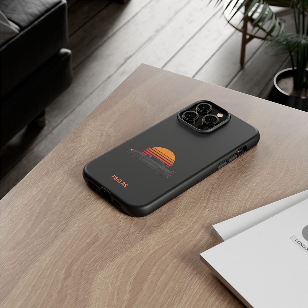 Vintage Black Sports Car Phone Case — Retro Sunset Design
