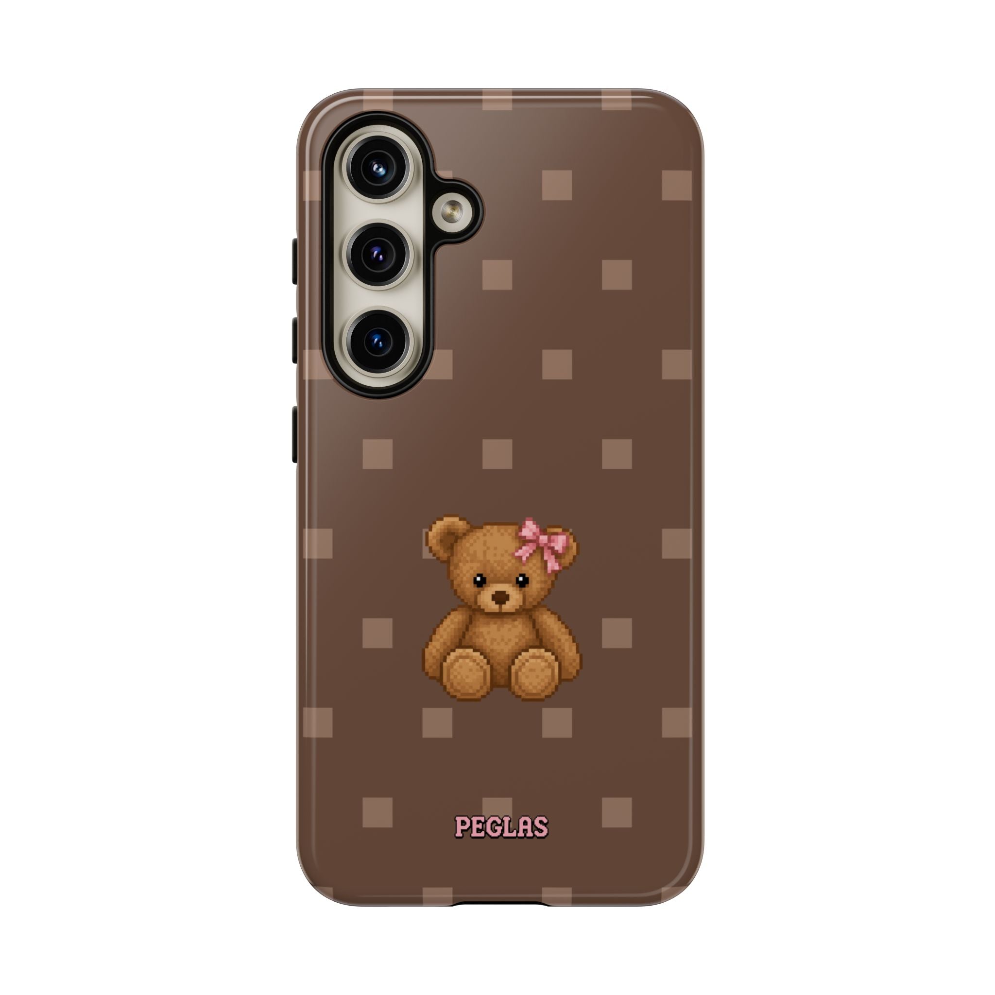 Teddy Bear Tough Phone Case — Cute Brown Polka Dot Protective Cover