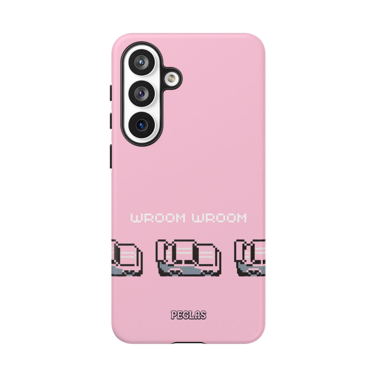 Pink Retro Pixel Cars Phone Case — "Wroom Wroom" Tough Protective Cover