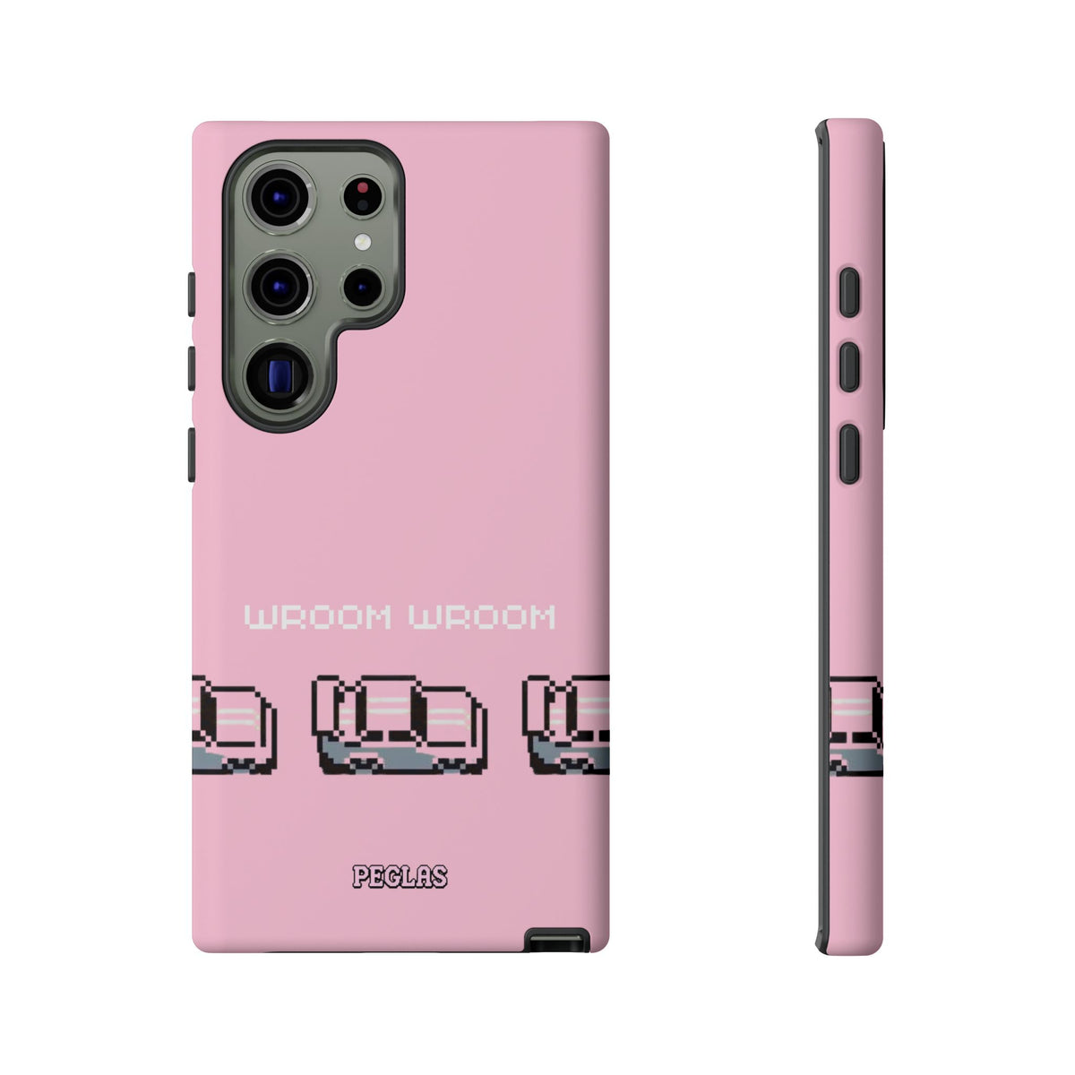 Pink Retro Pixel Cars Phone Case — "Wroom Wroom" Tough Protective Cover
