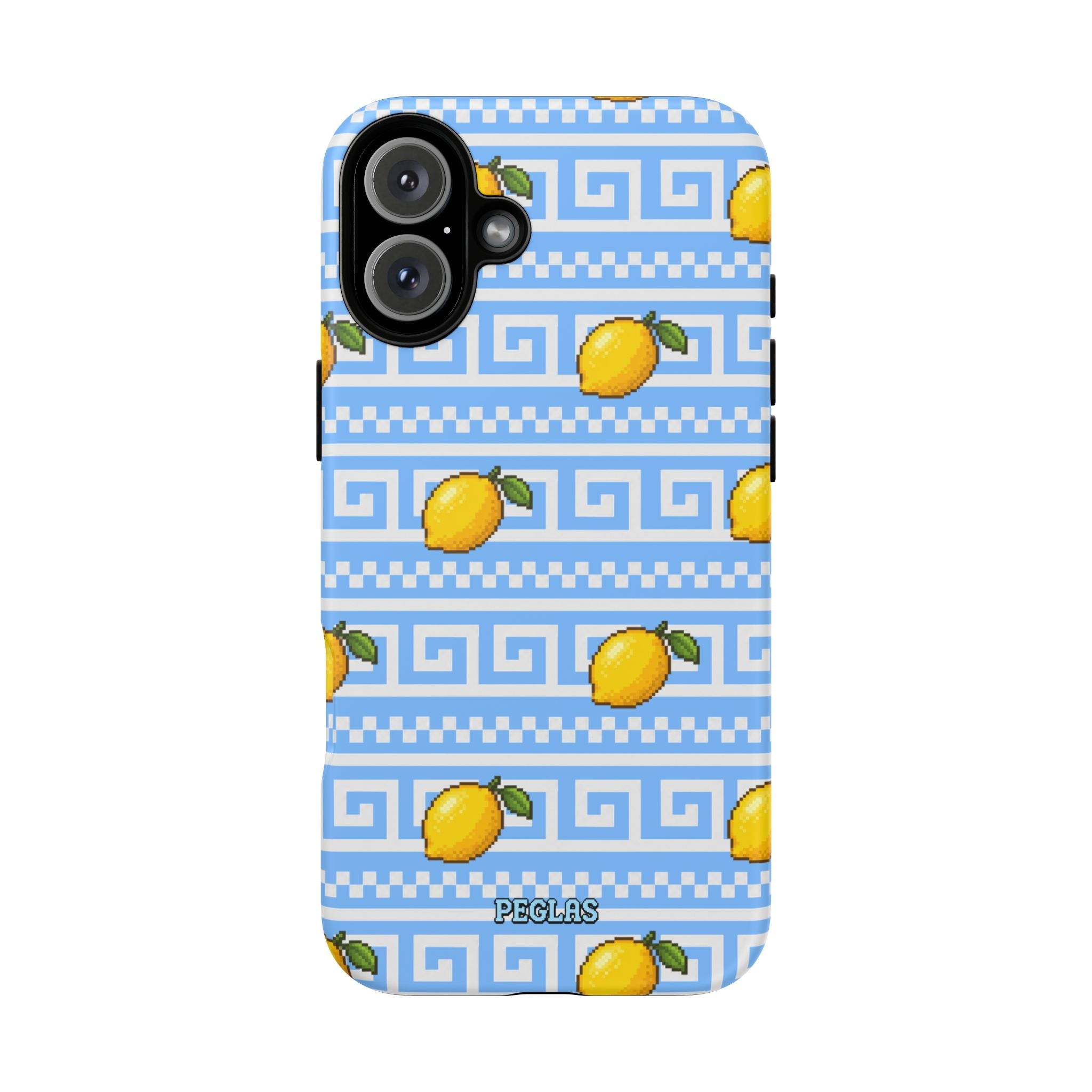 Lemon Greek Key Phone Case — Blue Citrus Pattern Tough Case