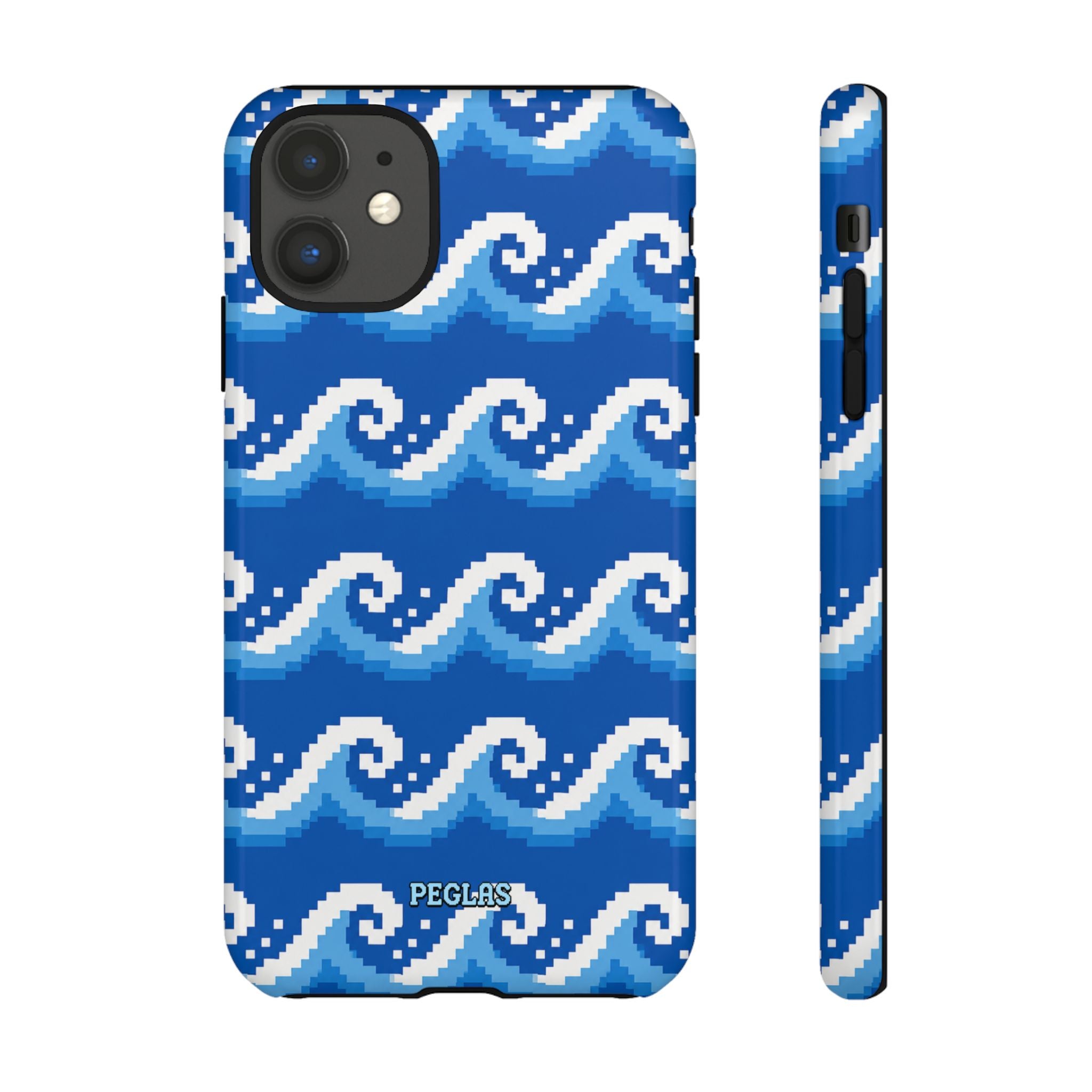 Pixel Wave Phone Case — Blue Ocean Retro Pixel Art iPhone Cover