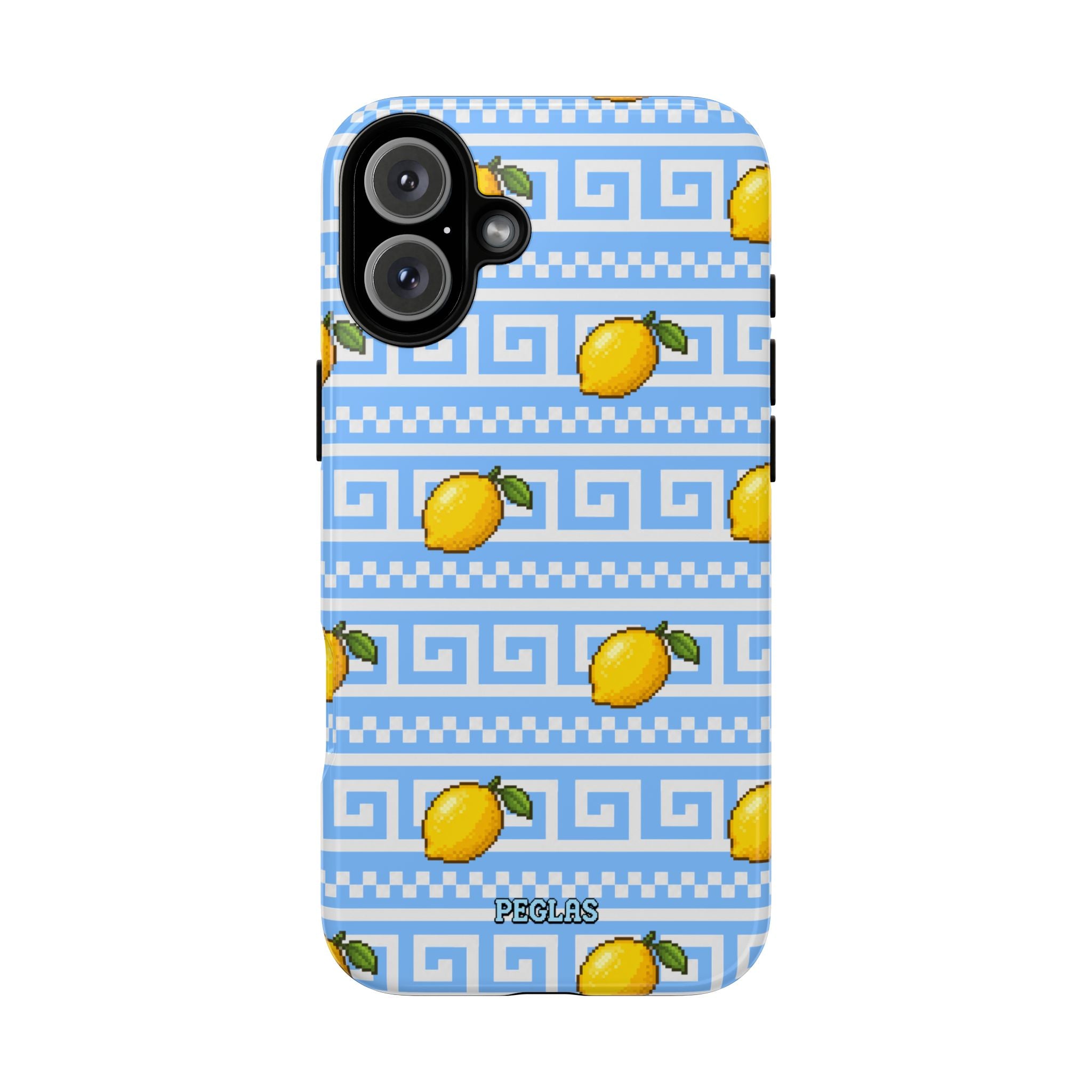 Lemon Greek Key Phone Case — Blue Citrus Pattern Tough Case
