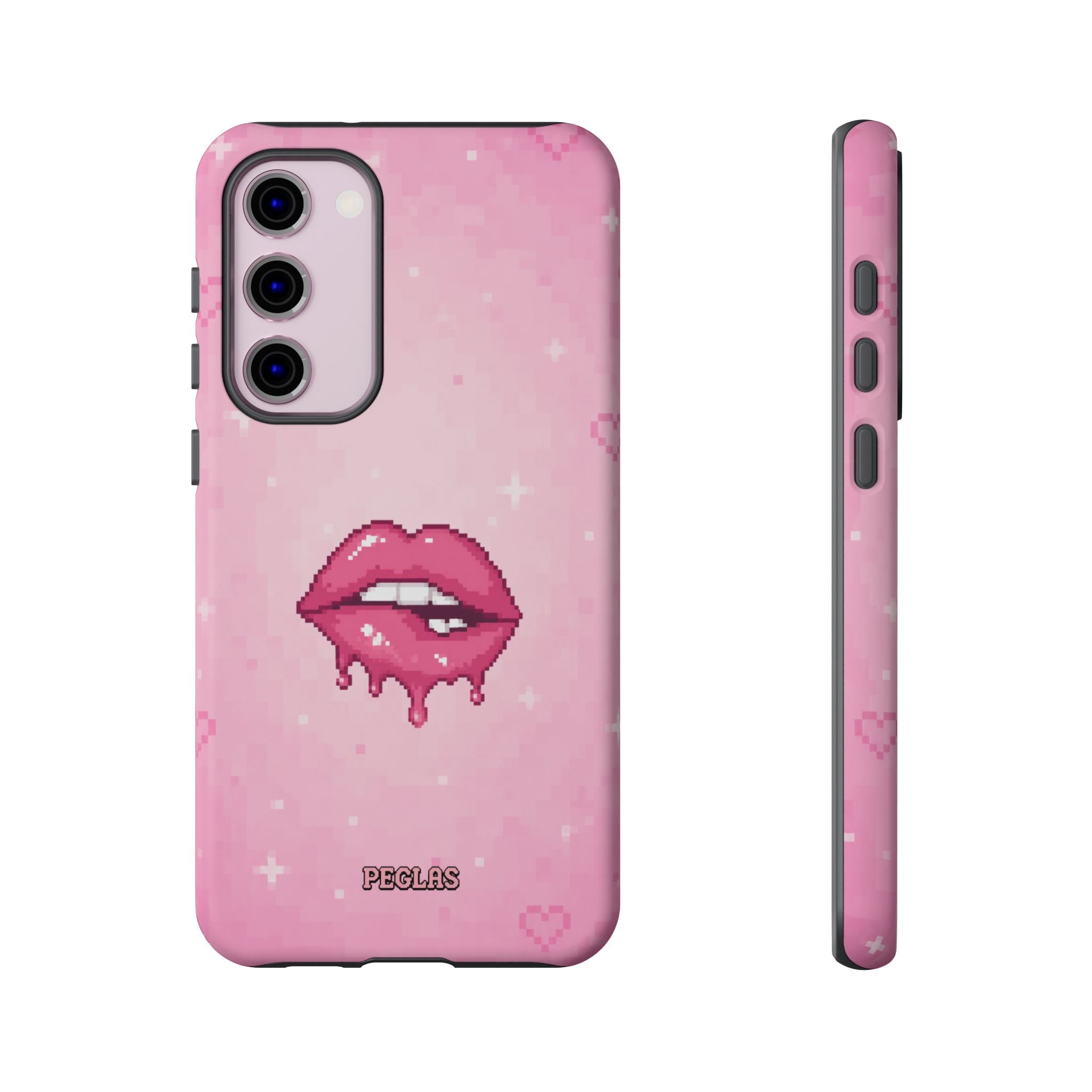 Pink Drip Lips Phone Case — Cute Pixel Art Protective Tough Case