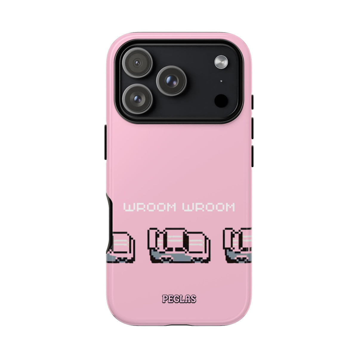 Pink Retro Pixel Cars Phone Case — "Wroom Wroom" Tough Protective Cover
