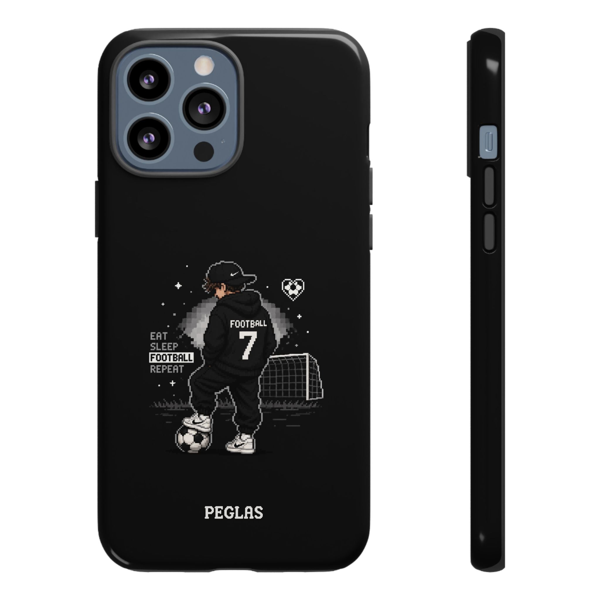 Football Player Phone Case - 'Eat Sleep Football Repeat' Black Tough Case, Soccer Goal Graphic