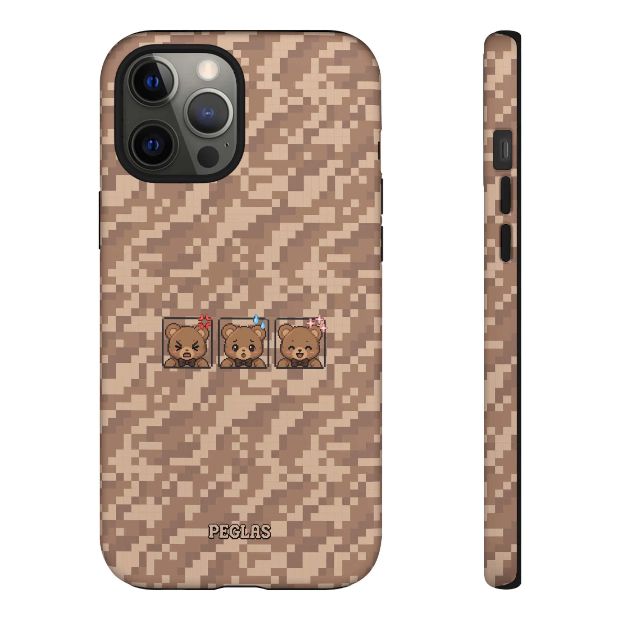 Pixel Teddy Emojis Brown Tough Phone Case