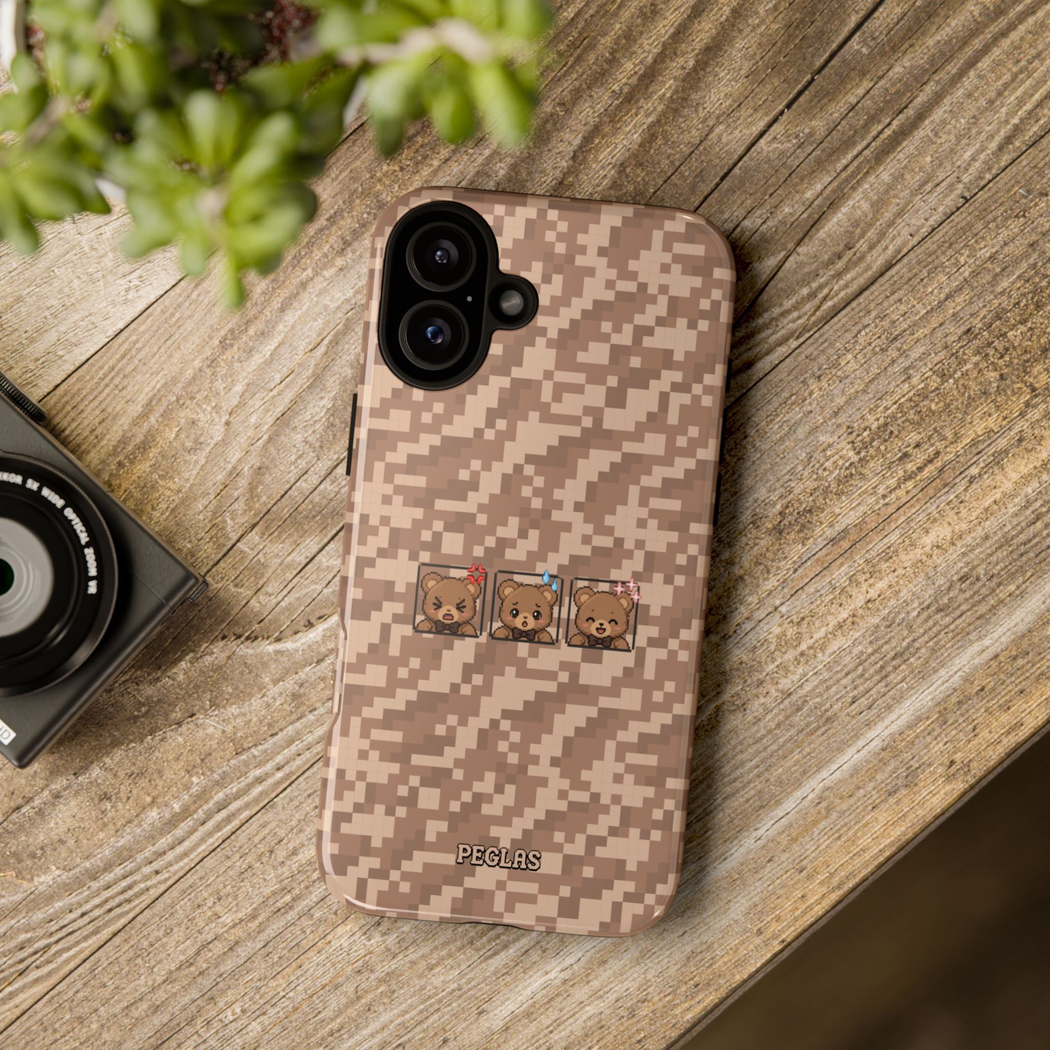 Pixel Teddy Emojis Brown Tough Phone Case