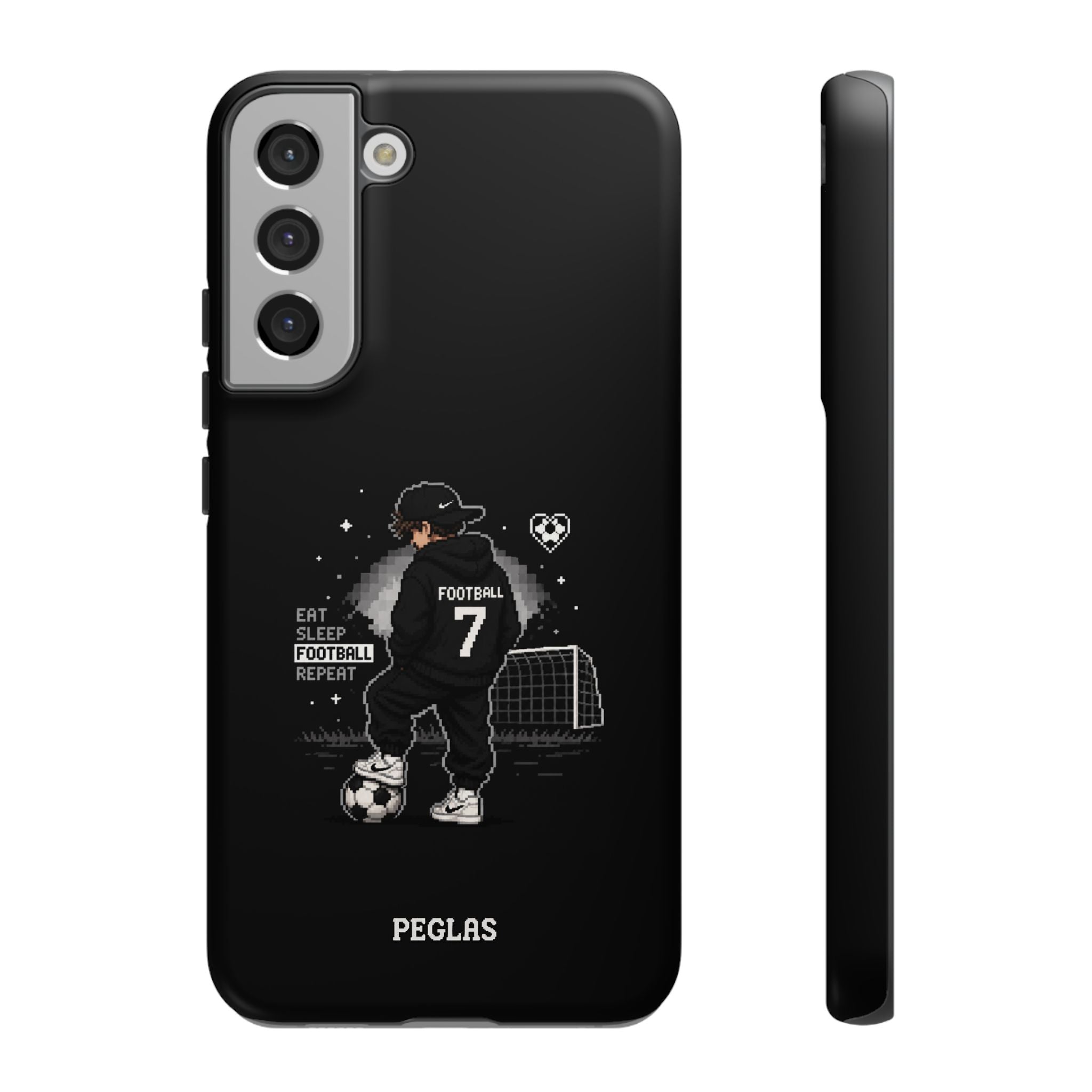 Football Player Phone Case - 'Eat Sleep Football Repeat' Black Tough Case, Soccer Goal Graphic