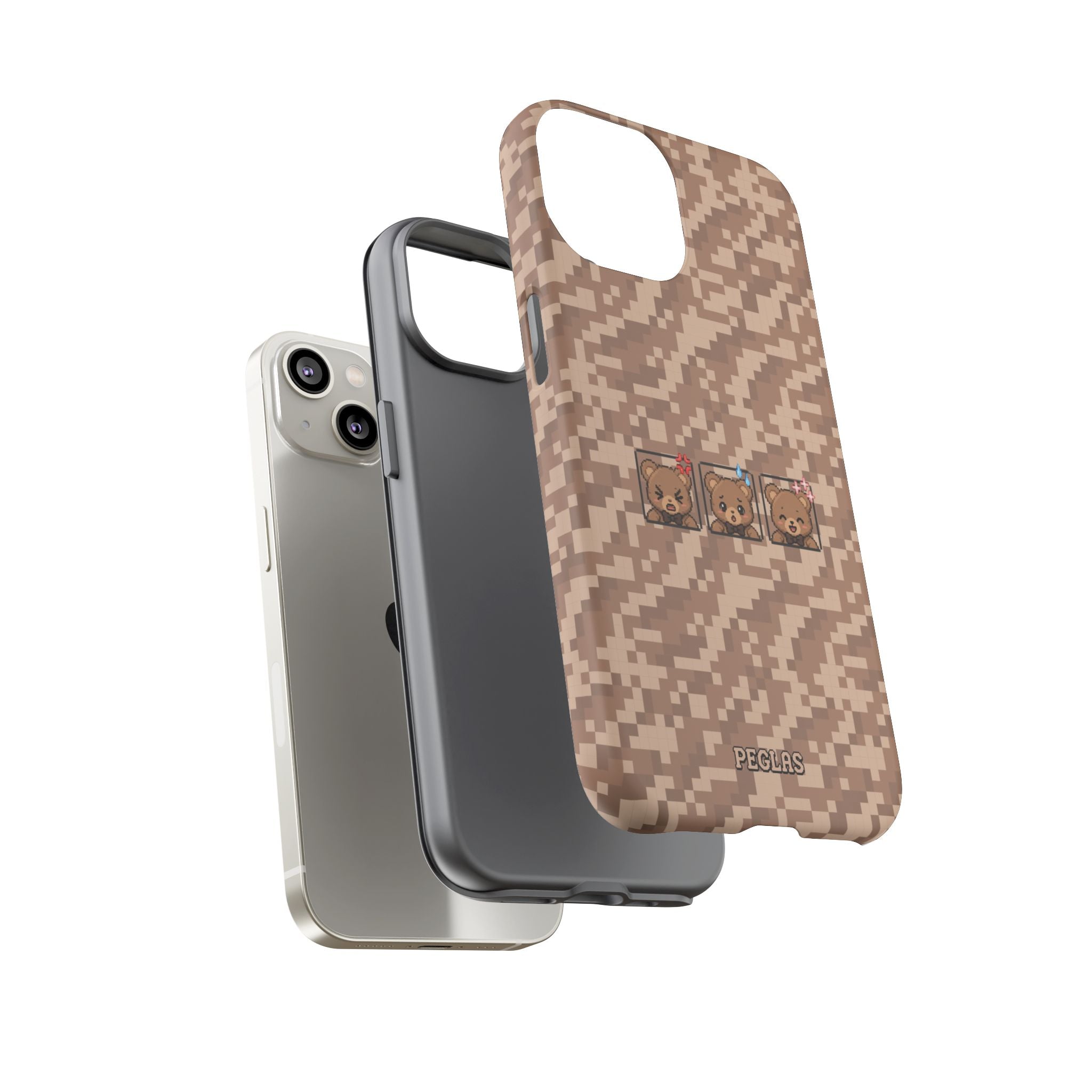 Pixel Teddy Emojis Brown Tough Phone Case