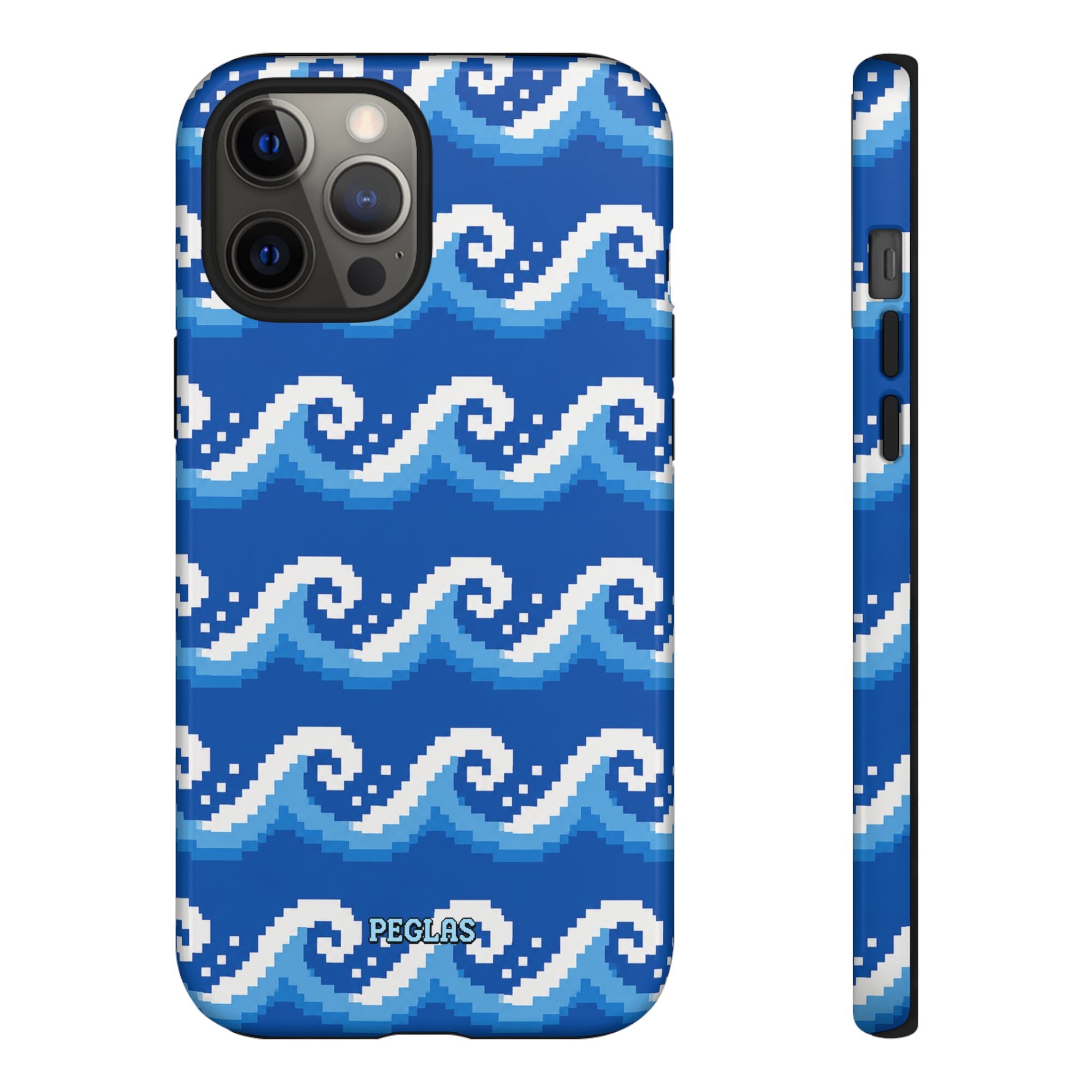 Pixel Wave Phone Case — Blue Ocean Retro Pixel Art iPhone Cover