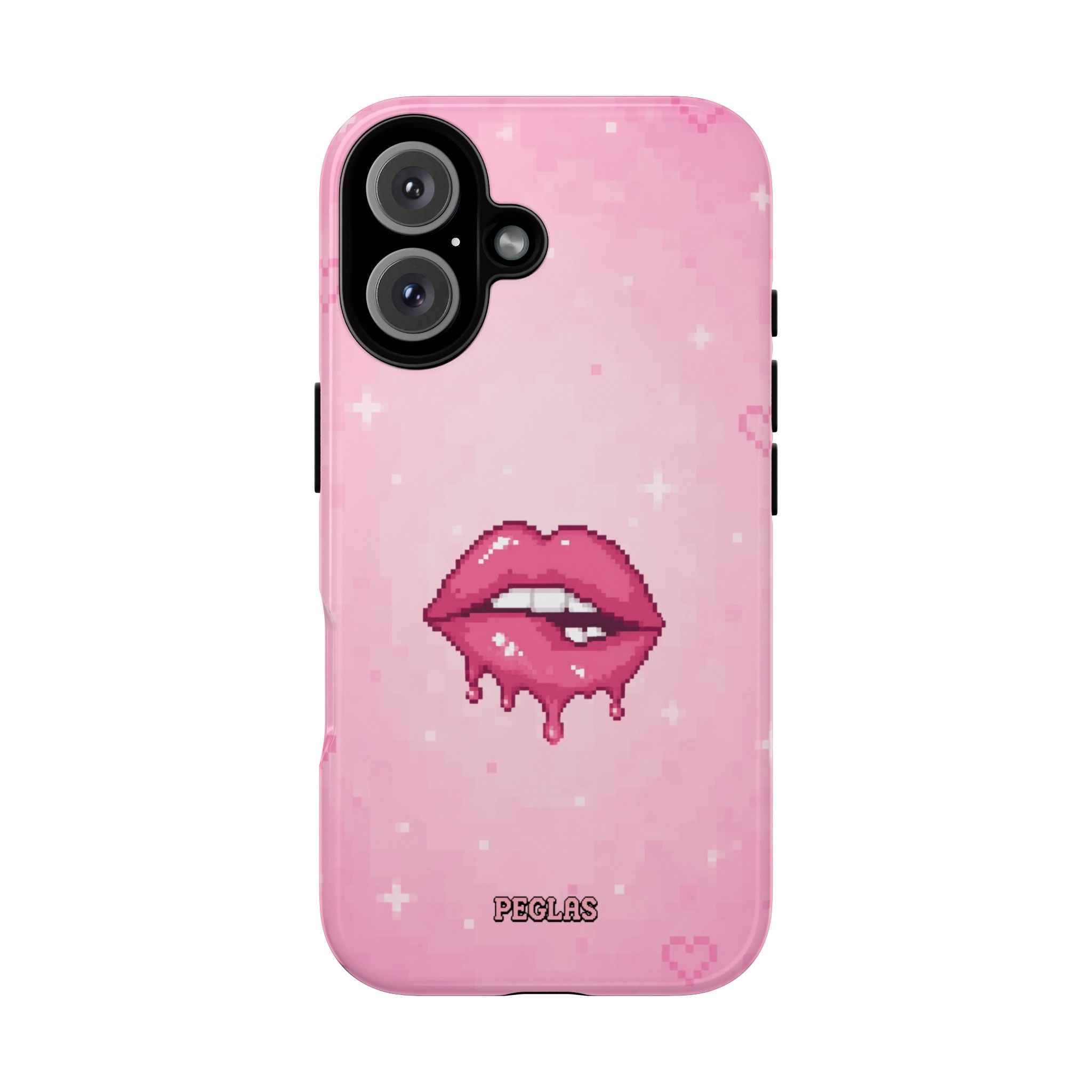 Pink Drip Lips Phone Case — Cute Pixel Art Protective Tough Case