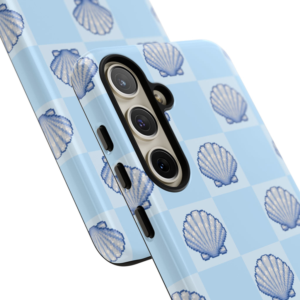Shell Checkerboard Tough Phone Case — Light Blue Seashell Protective Cover