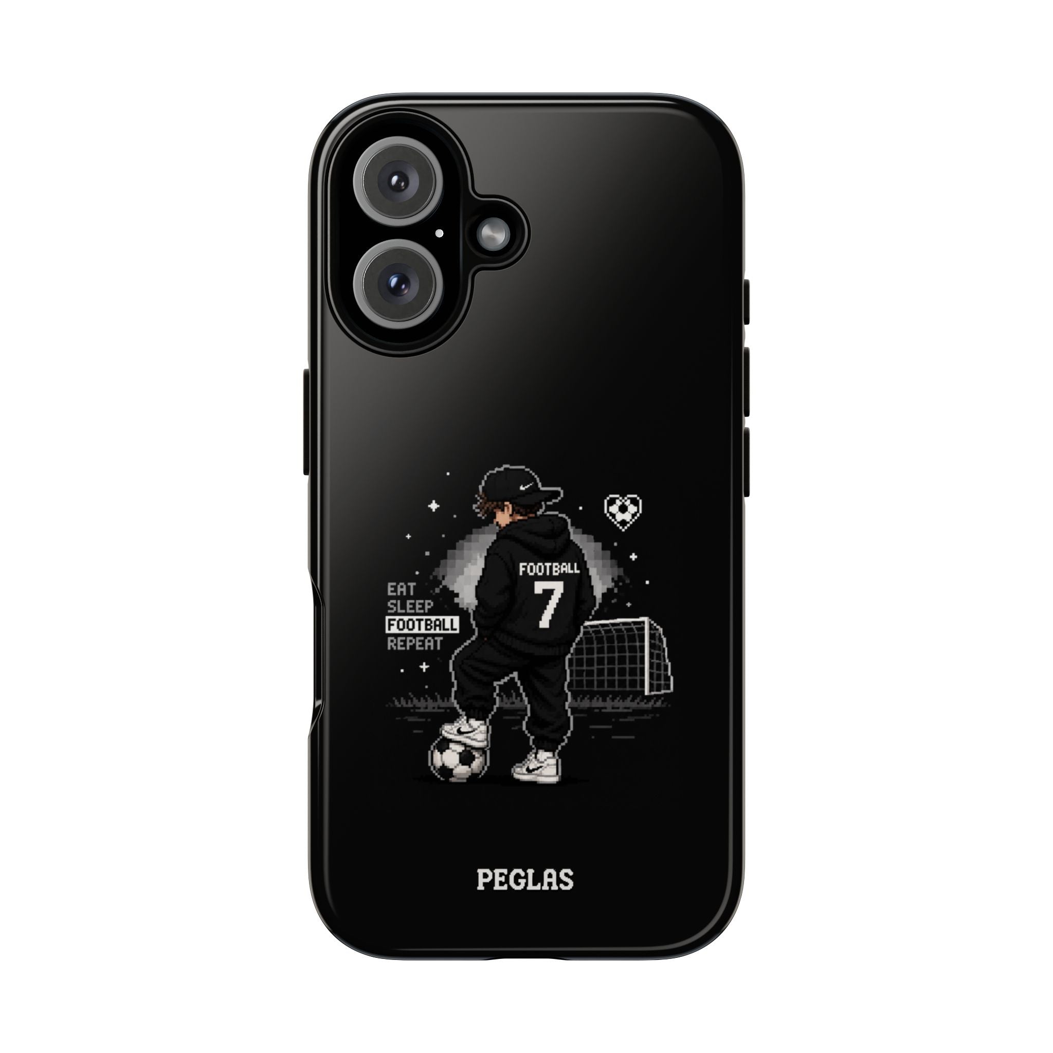 Football Player Phone Case - 'Eat Sleep Football Repeat' Black Tough Case, Soccer Goal Graphic