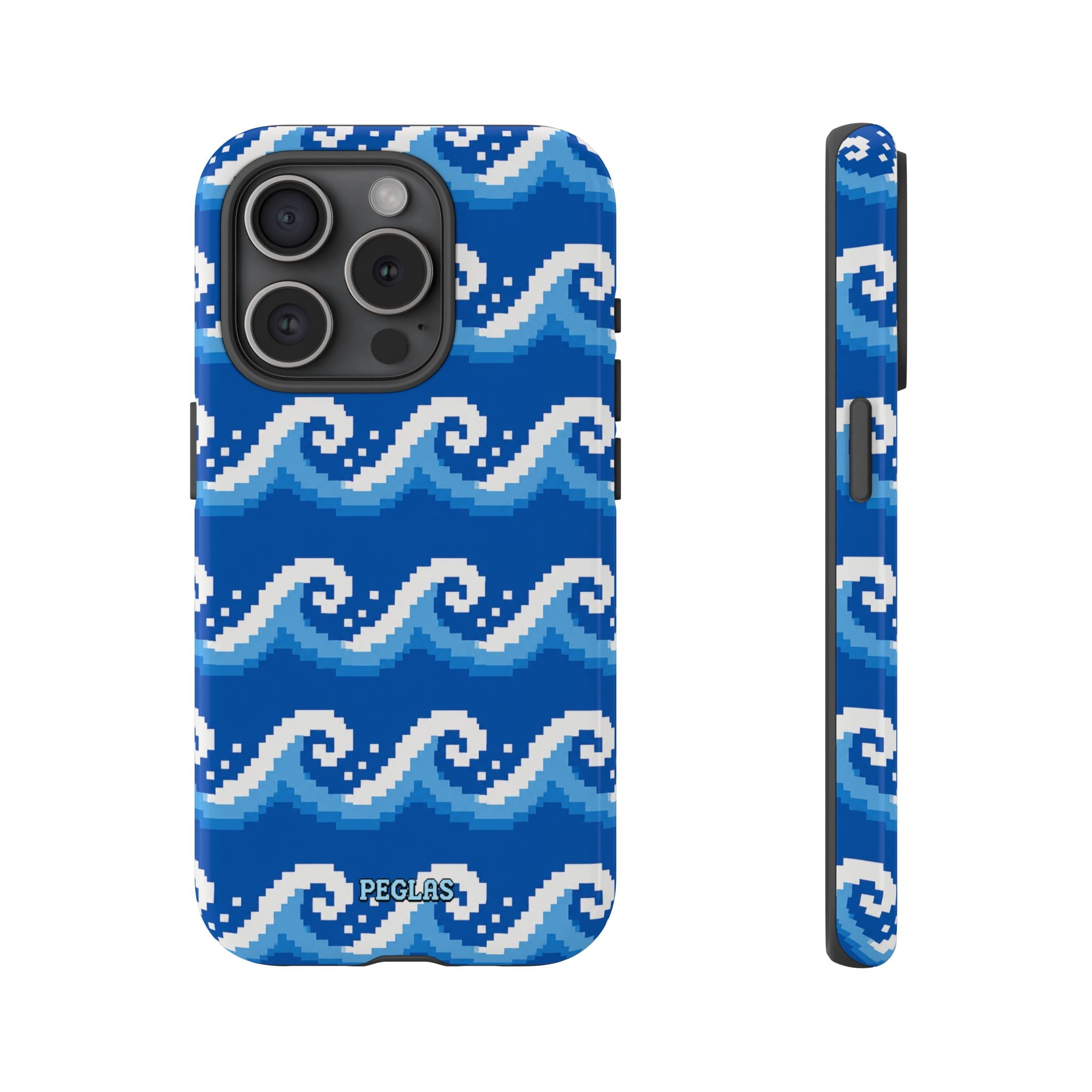 Pixel Wave Phone Case — Blue Ocean Retro Pixel Art iPhone Cover