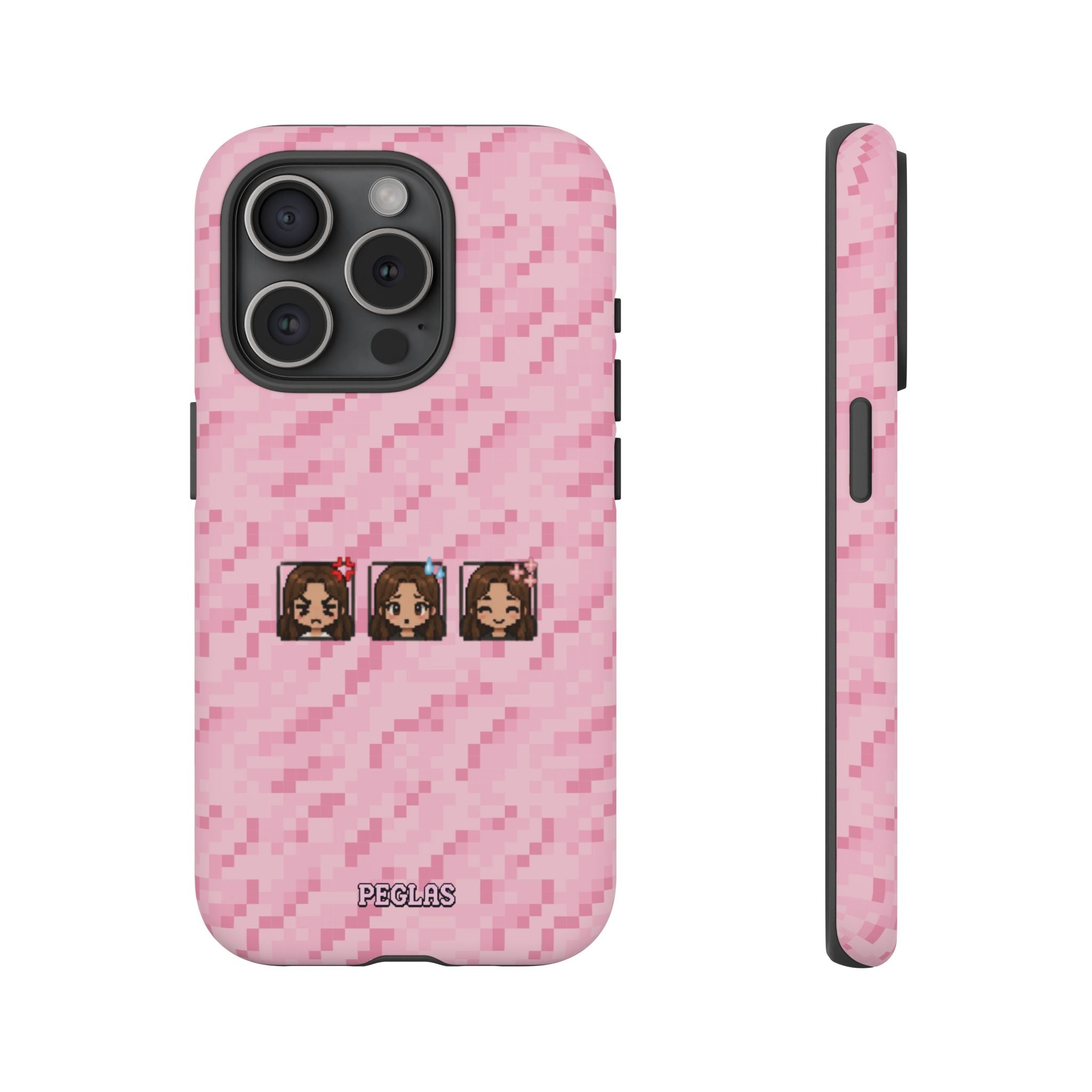 Pixel Girl Emojis Pink Tough Phone Case