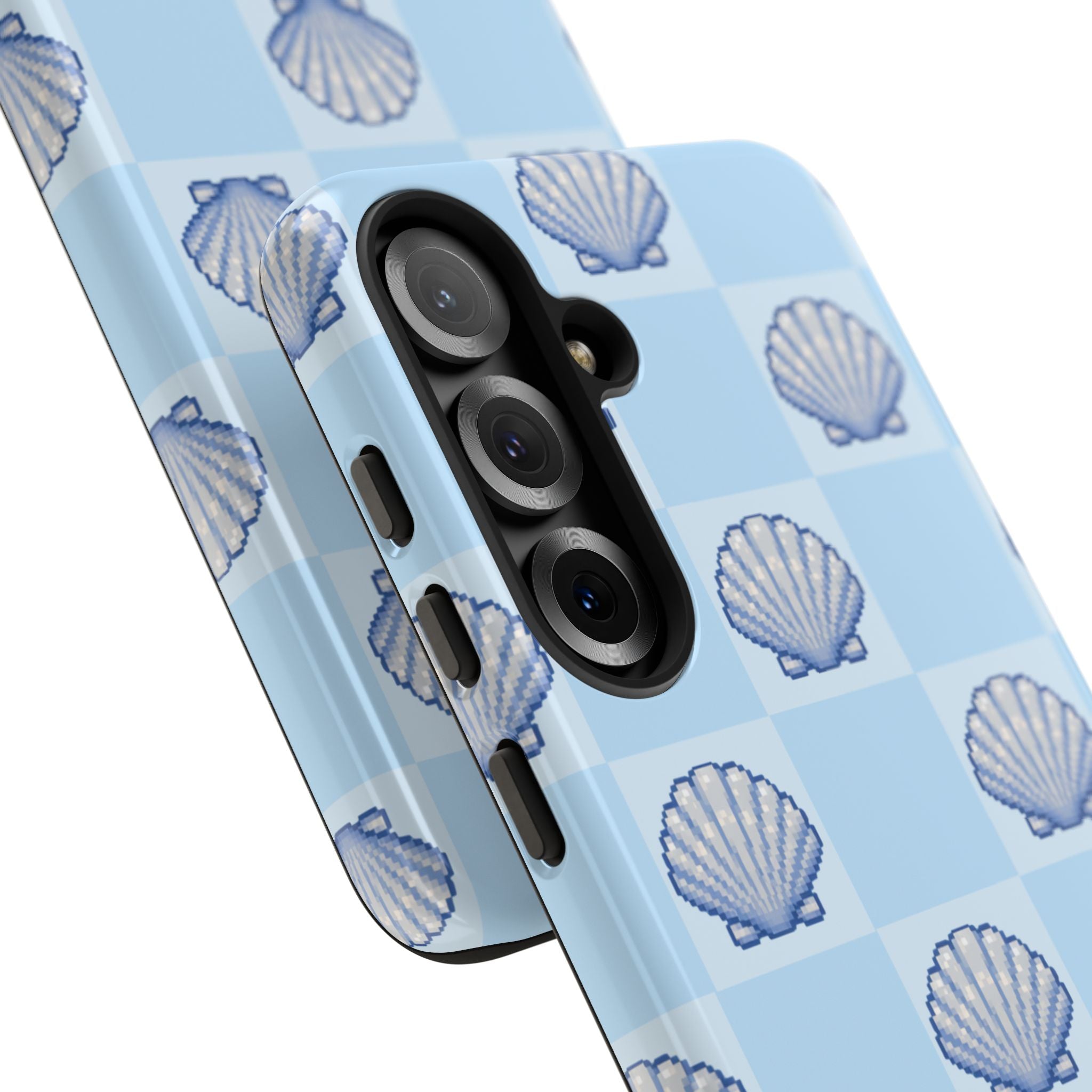 Shell Checkerboard Tough Phone Case — Light Blue Seashell Protective Cover