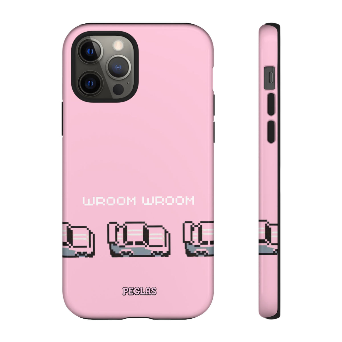 Pink Retro Pixel Cars Phone Case — "Wroom Wroom" Tough Protective Cover