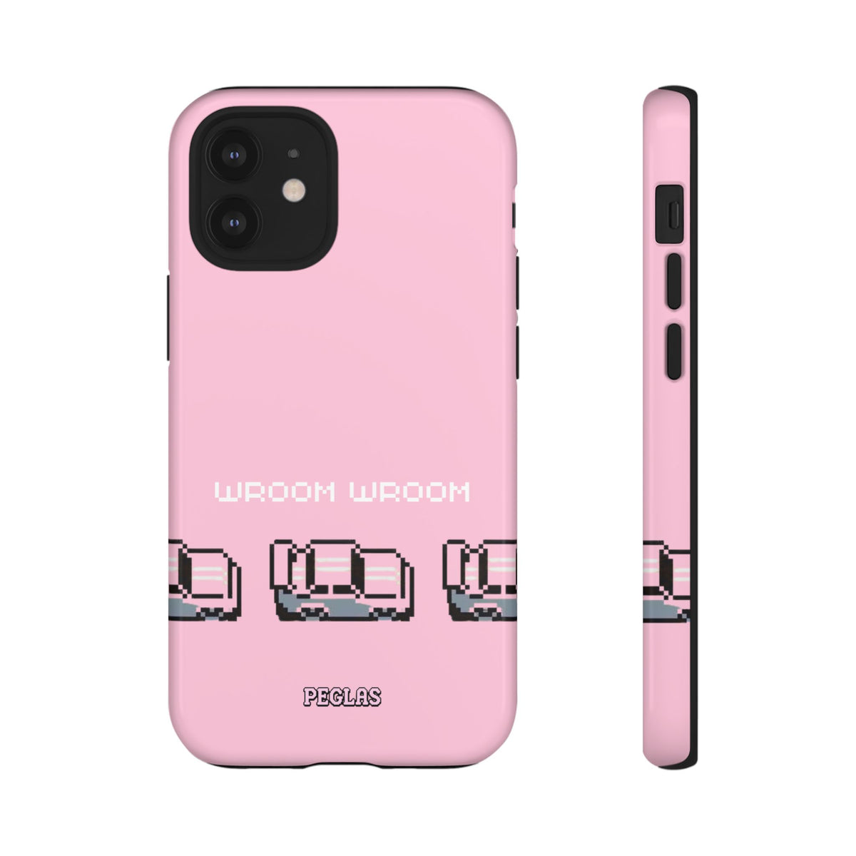 Pink Retro Pixel Cars Phone Case — "Wroom Wroom" Tough Protective Cover