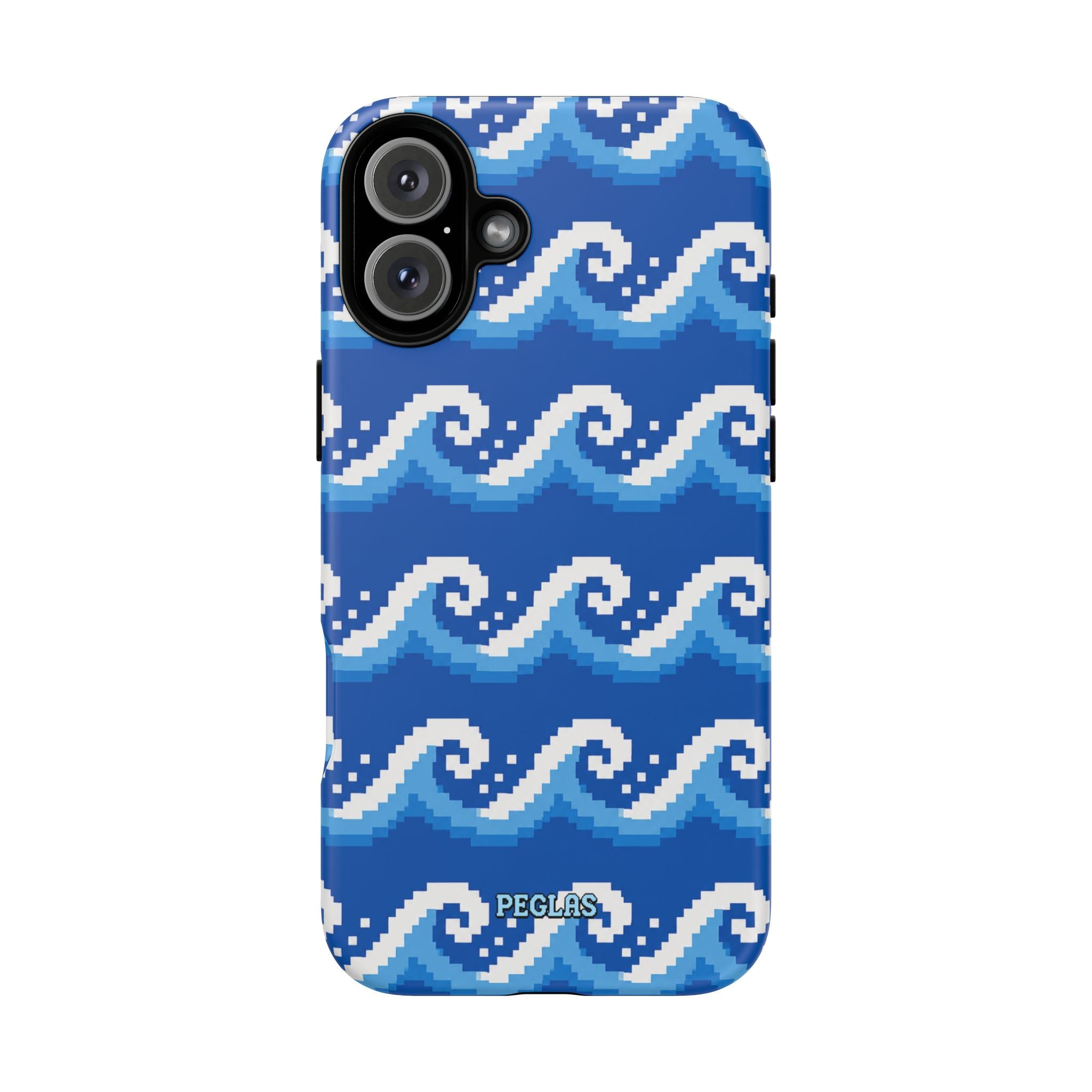 Pixel Wave Phone Case — Blue Ocean Retro Pixel Art iPhone Cover