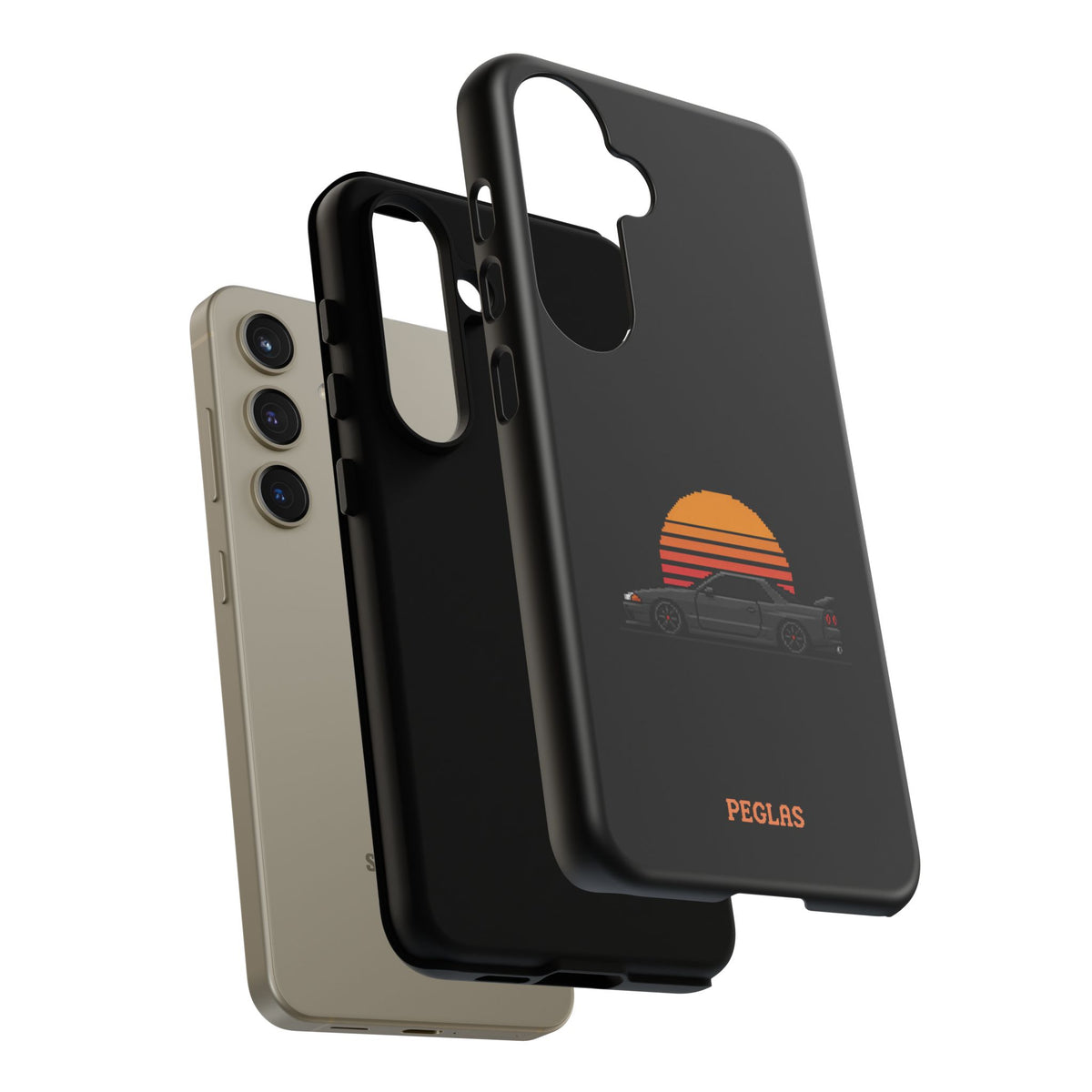 Vintage Black Sports Car Phone Case — Retro Sunset Design