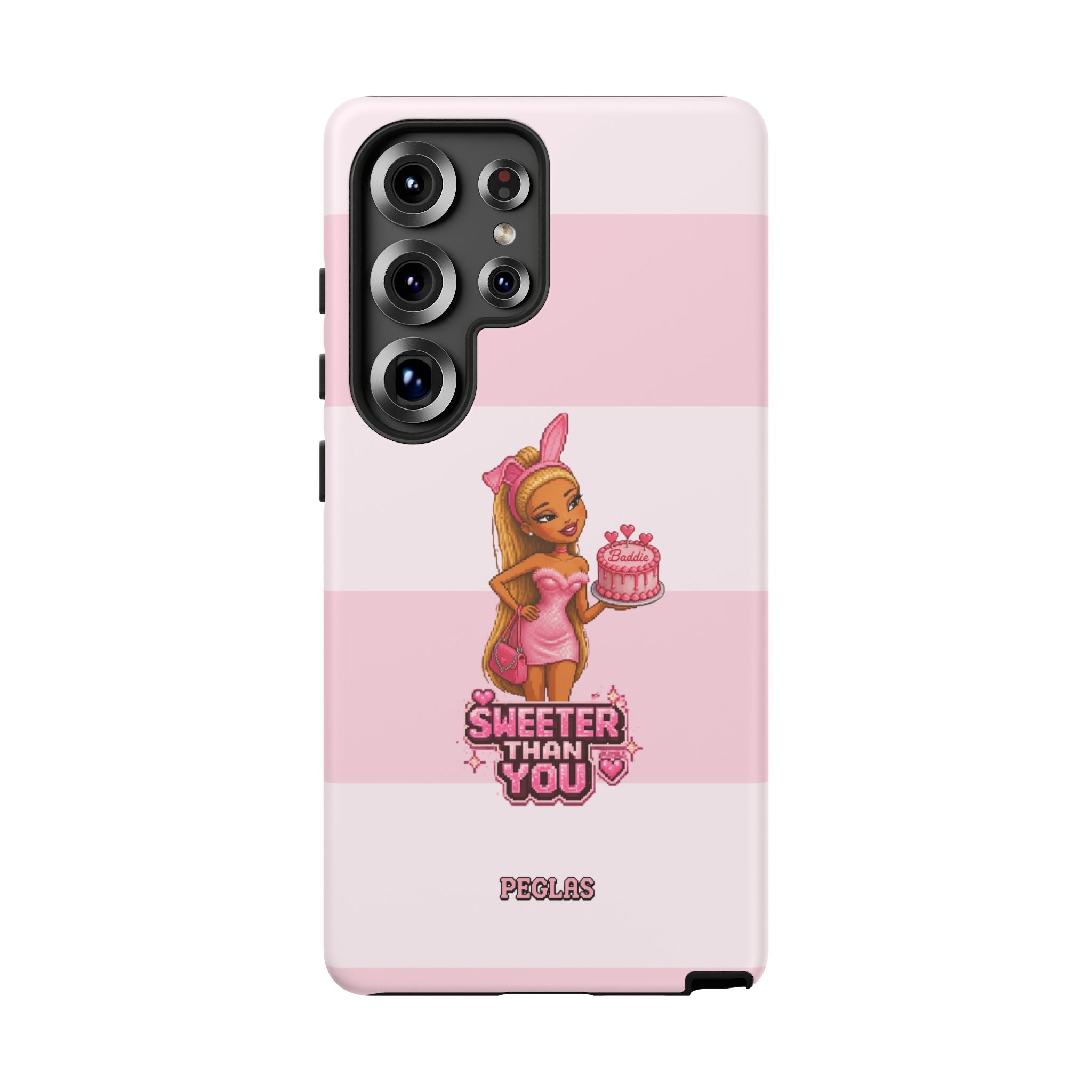 Phone Case — “Sweeter Than You” Pink Striped Cute Cake Girl Protective Cover