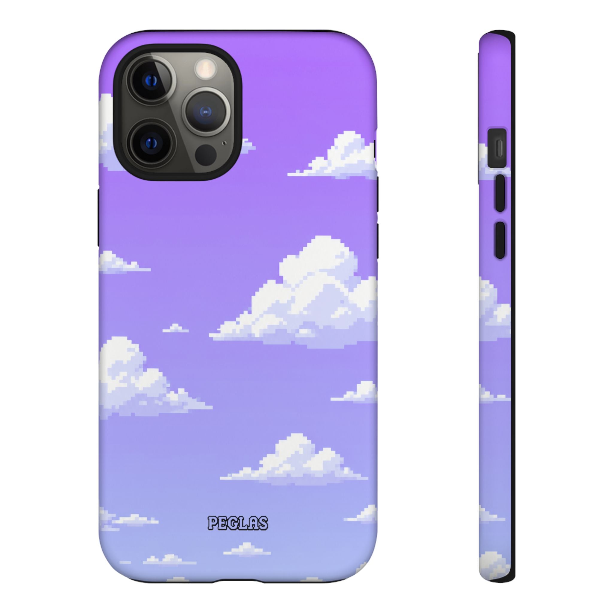 Purple Sky Cloud Phone Case — Pixel Cloud Pattern Tough Case