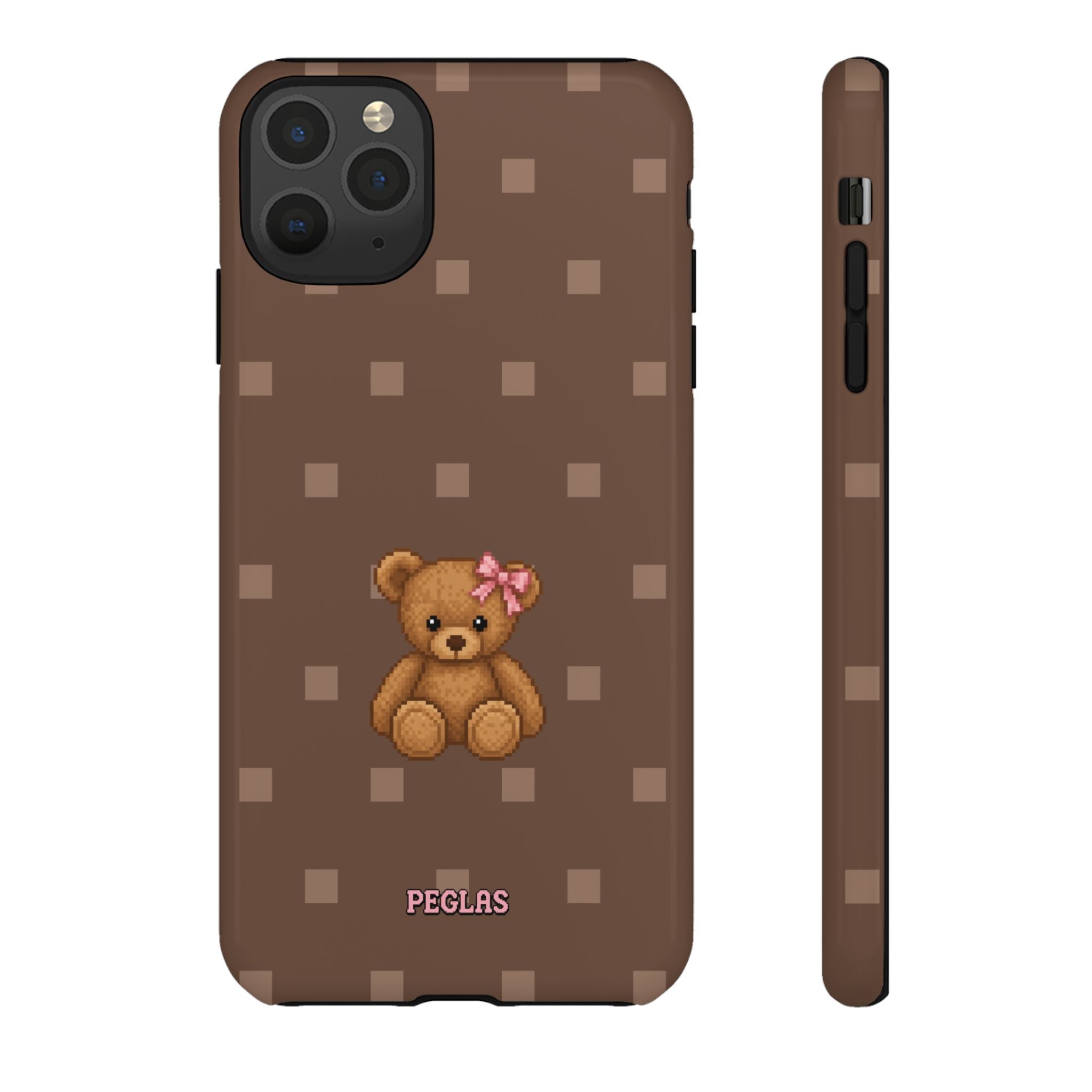 Teddy Bear Tough Phone Case — Cute Brown Polka Dot Protective Cover