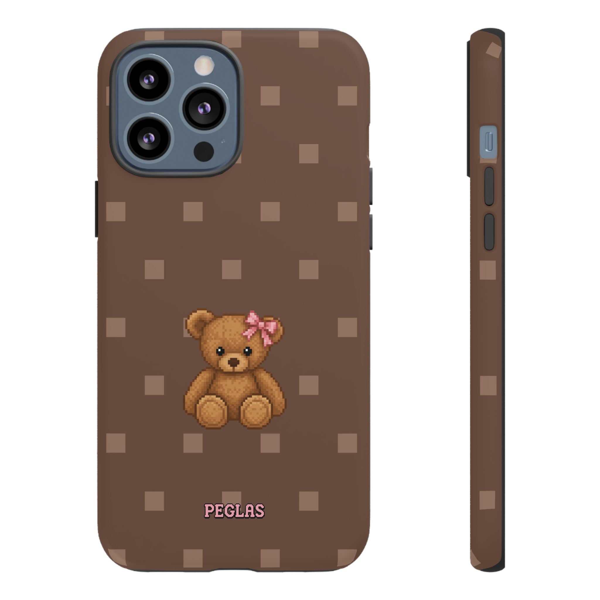 Teddy Bear Tough Phone Case — Cute Brown Polka Dot Protective Cover