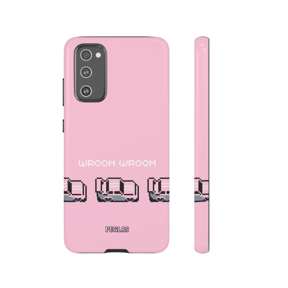 Pink Retro Pixel Cars Phone Case — "Wroom Wroom" Tough Protective Cover